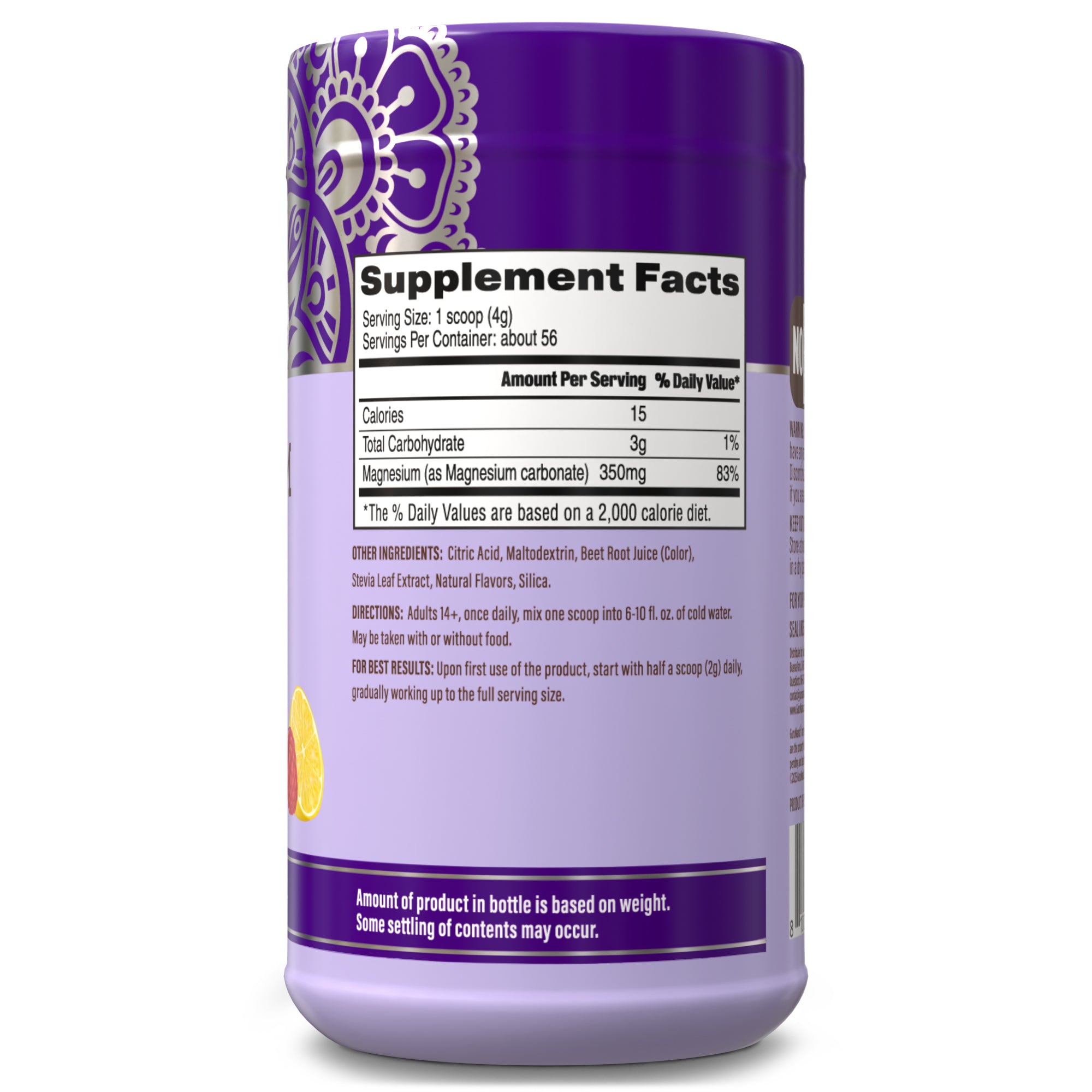 Magnesio en Polvo, Frambuesa Limón – 8 oz
