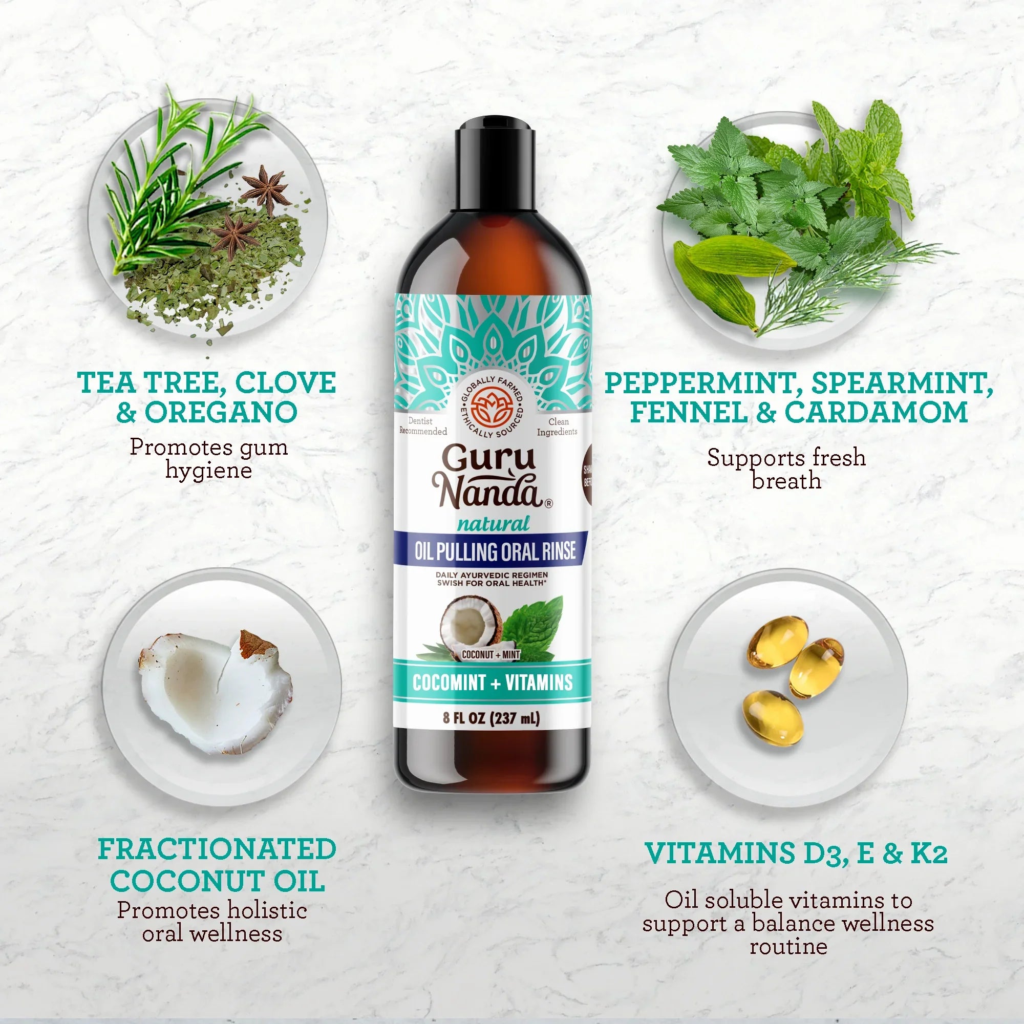 Huile de massage à la menthe de coco, 7 huiles essentielles et vitamines D3, E et K2, 227 g (3 paquets)