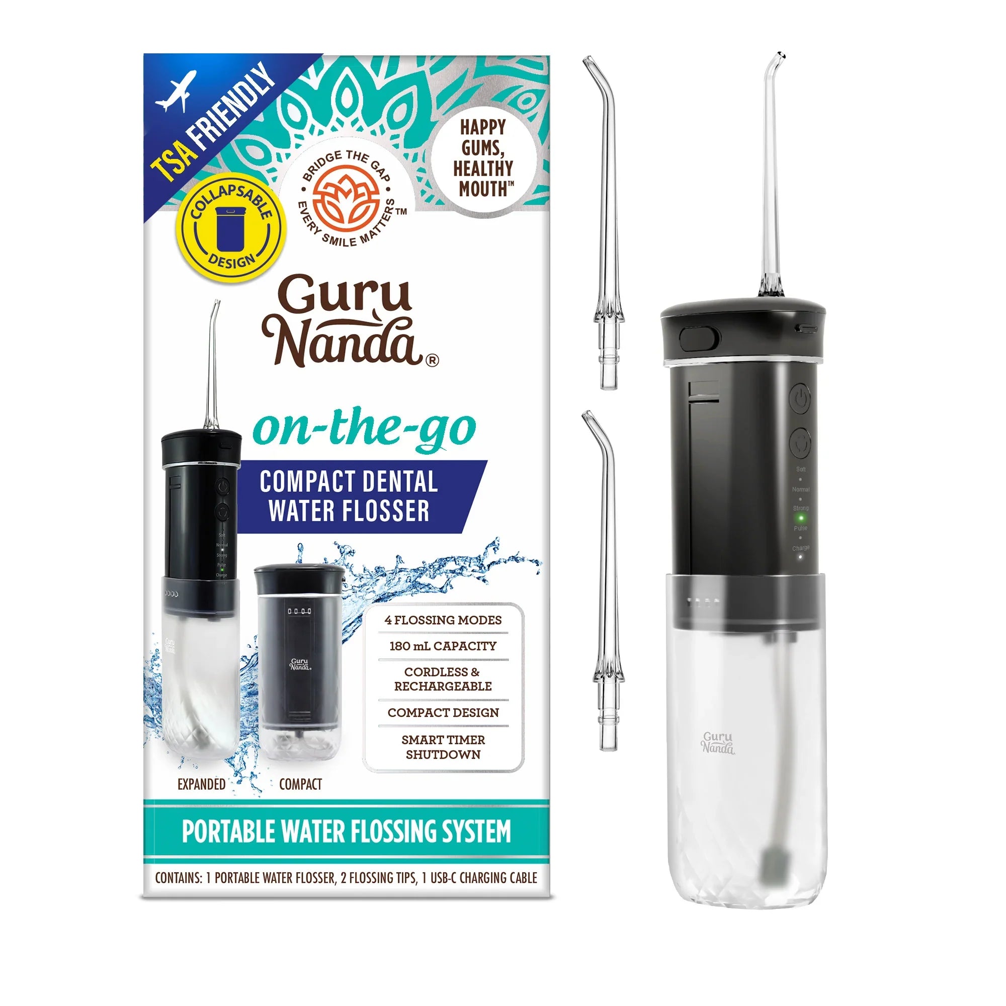 Compact Dental Water Flosser (180 ml) - Black