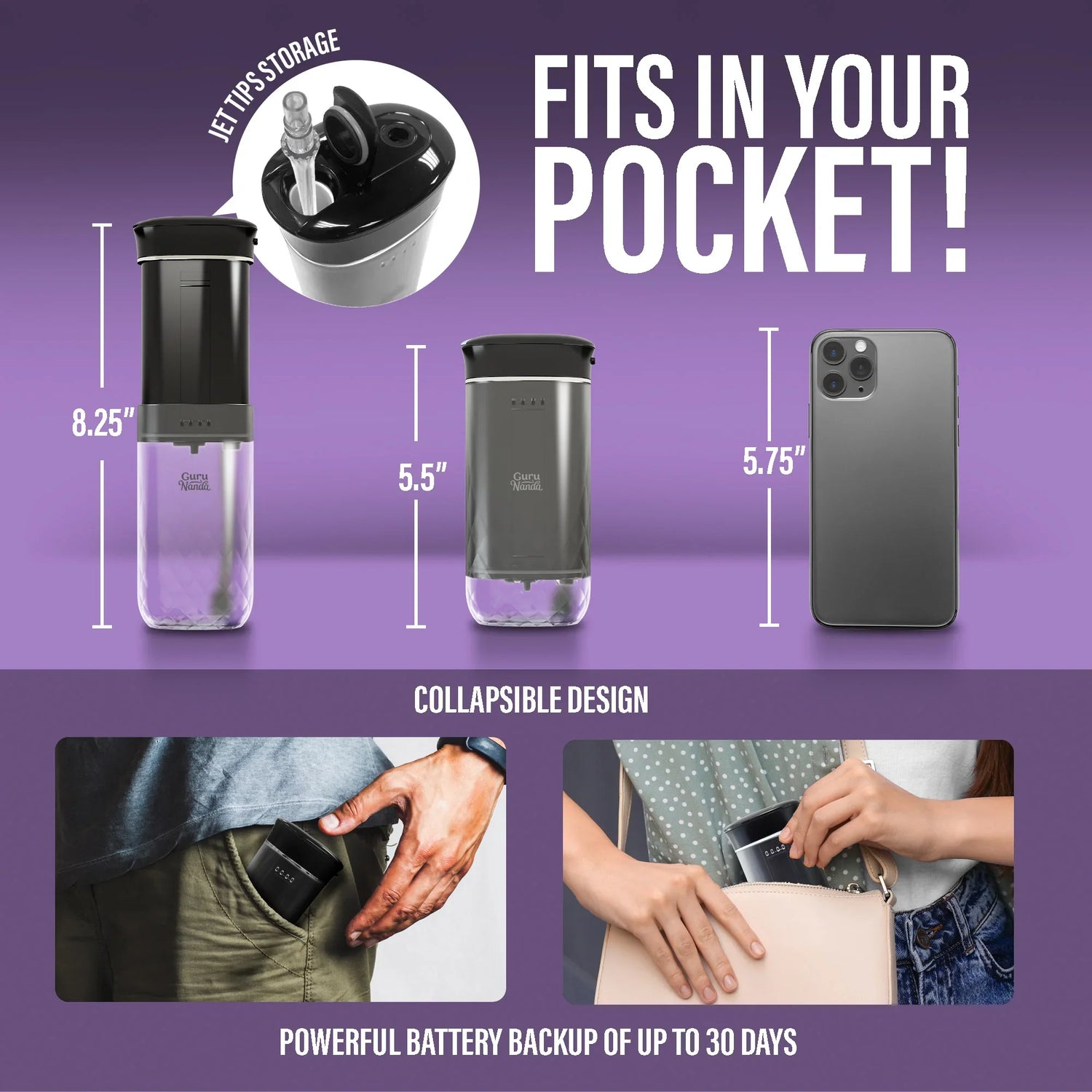 Compact Dental Water Flosser (180 ml) - Black