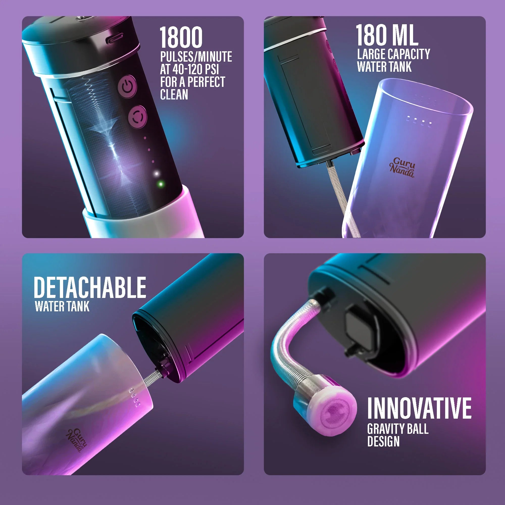 Hydropulseur dentaire compact (180 ml) - Noir
