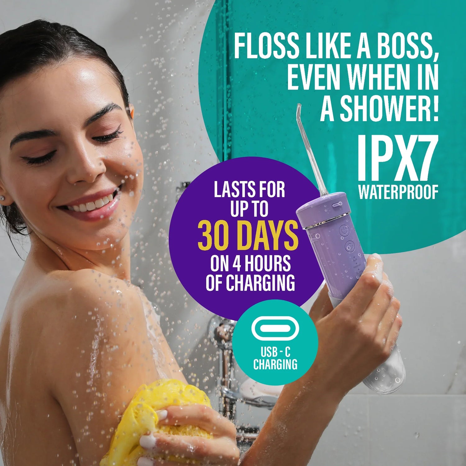 Compact Dental Water Flosser (180 ml) - Lavender