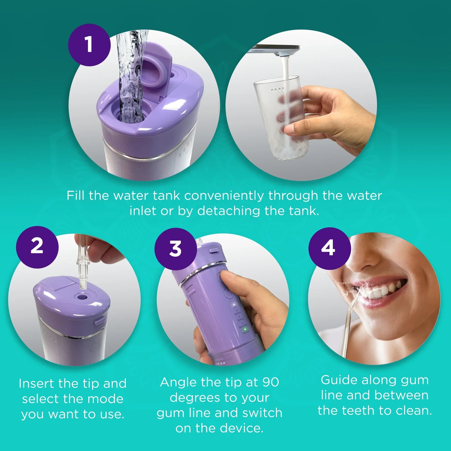 Compact Dental Water Flosser (180 ml) - Lavender