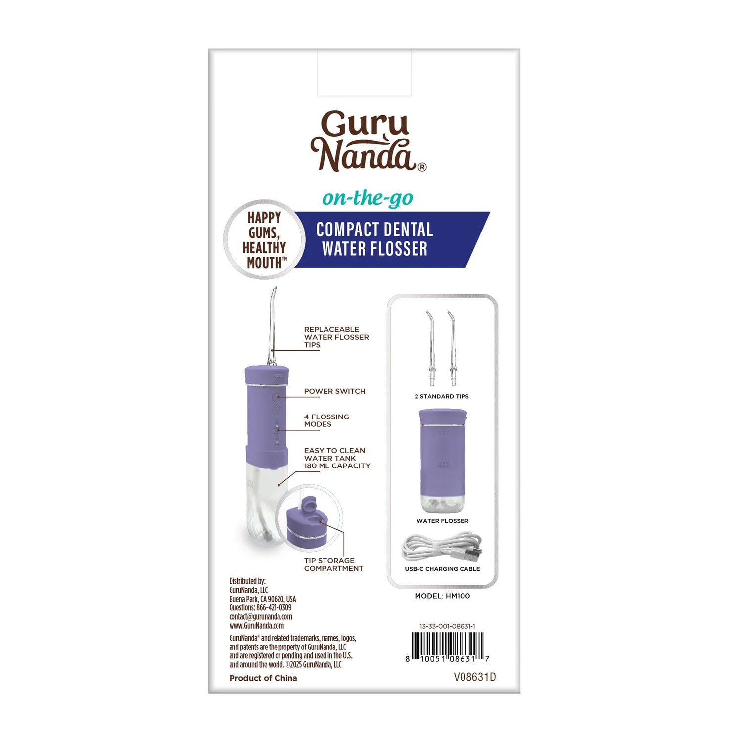 Compact Dental Water Flosser (180 ml) - Lavender