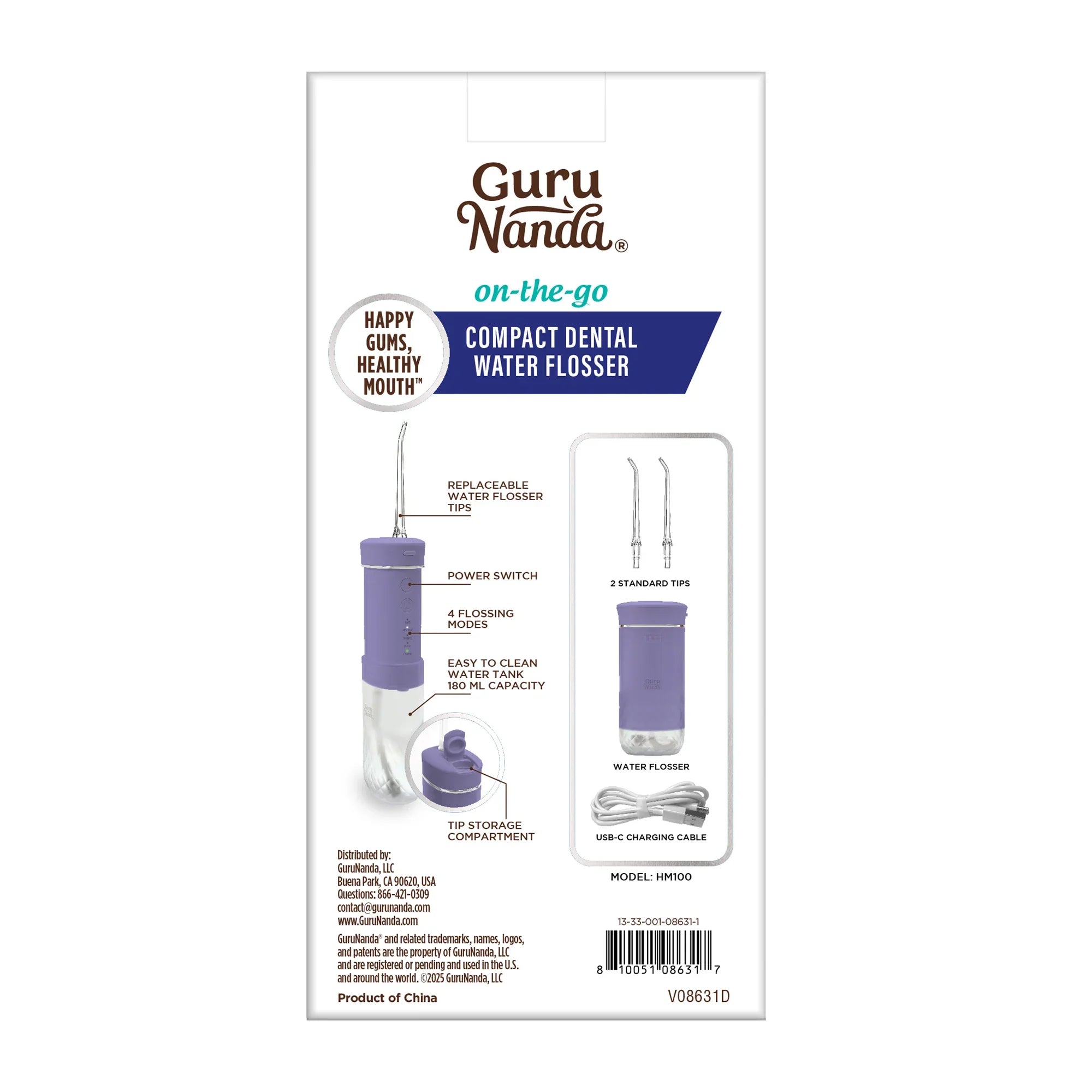 Compact Dental Water Flosser (180 ml) - Lavender