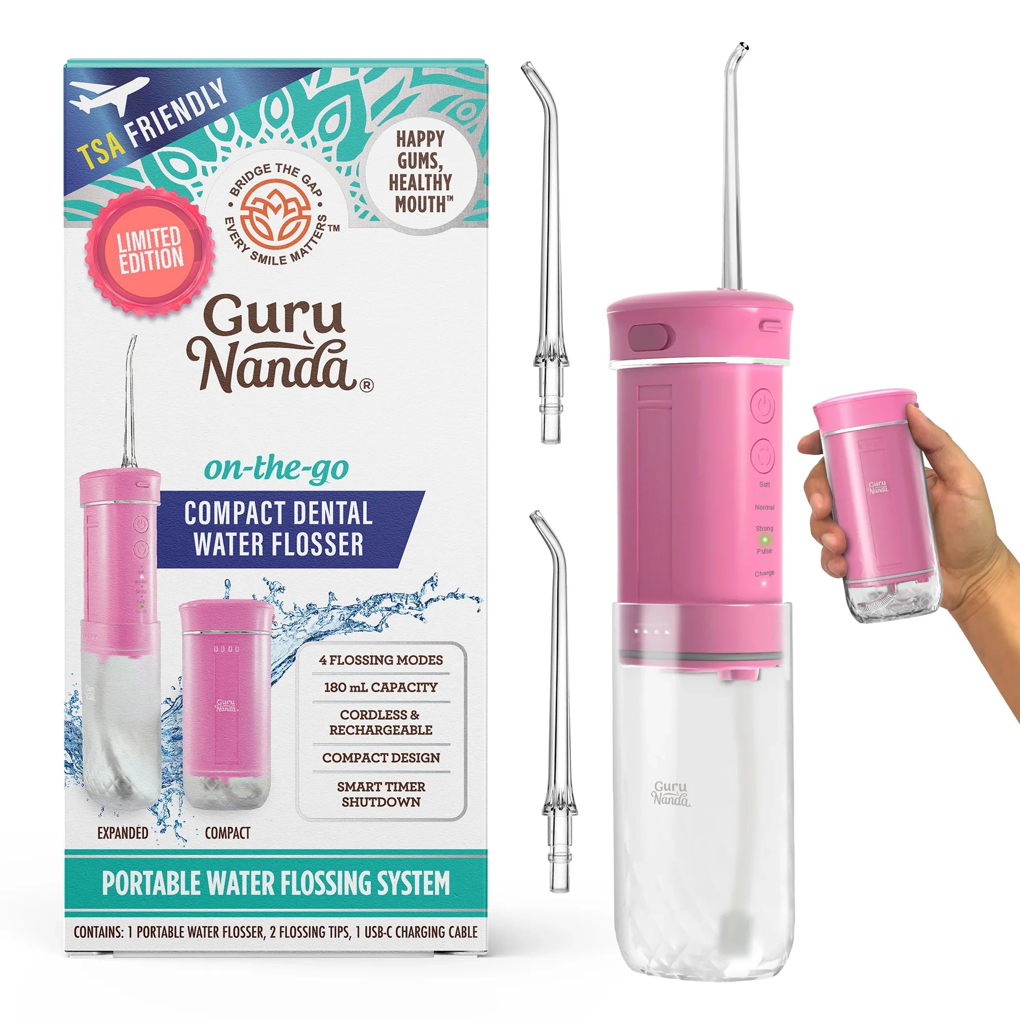 Exclusive Compact Dental Water Flosser (180 ml) - Pink