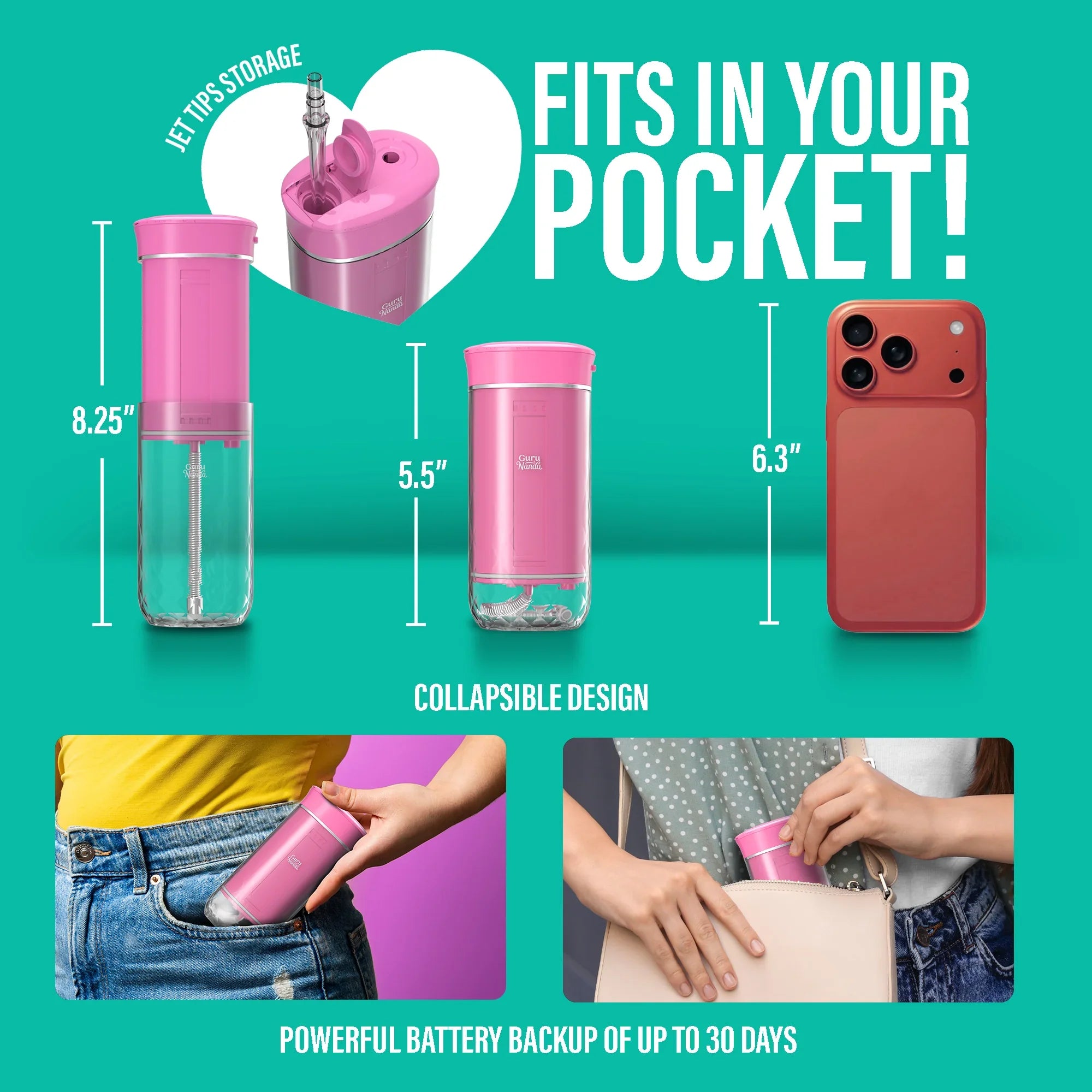 Exclusive Compact Dental Water Flosser (180 ml) - Pink