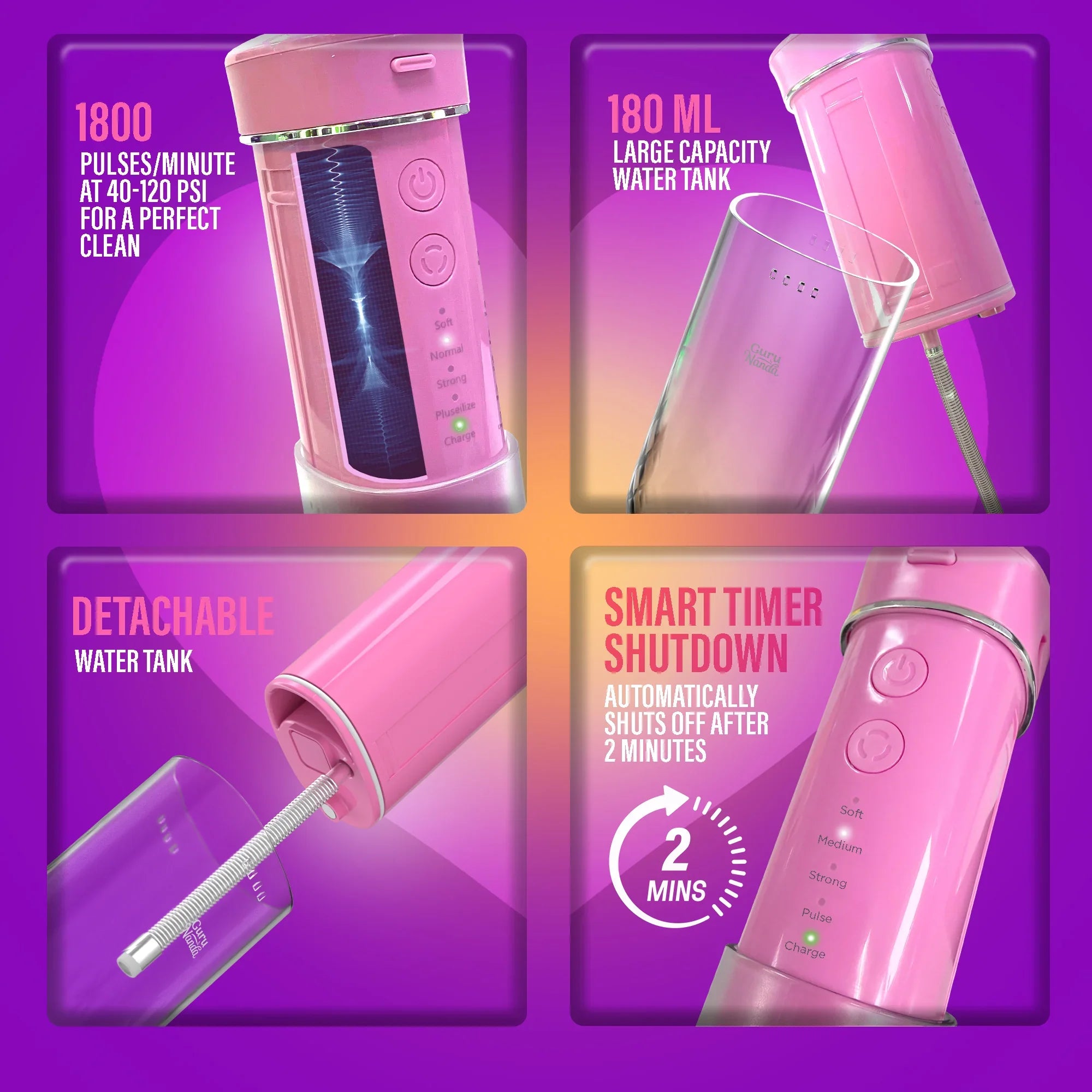 Exclusive Compact Dental Water Flosser (180 ml) - Pink