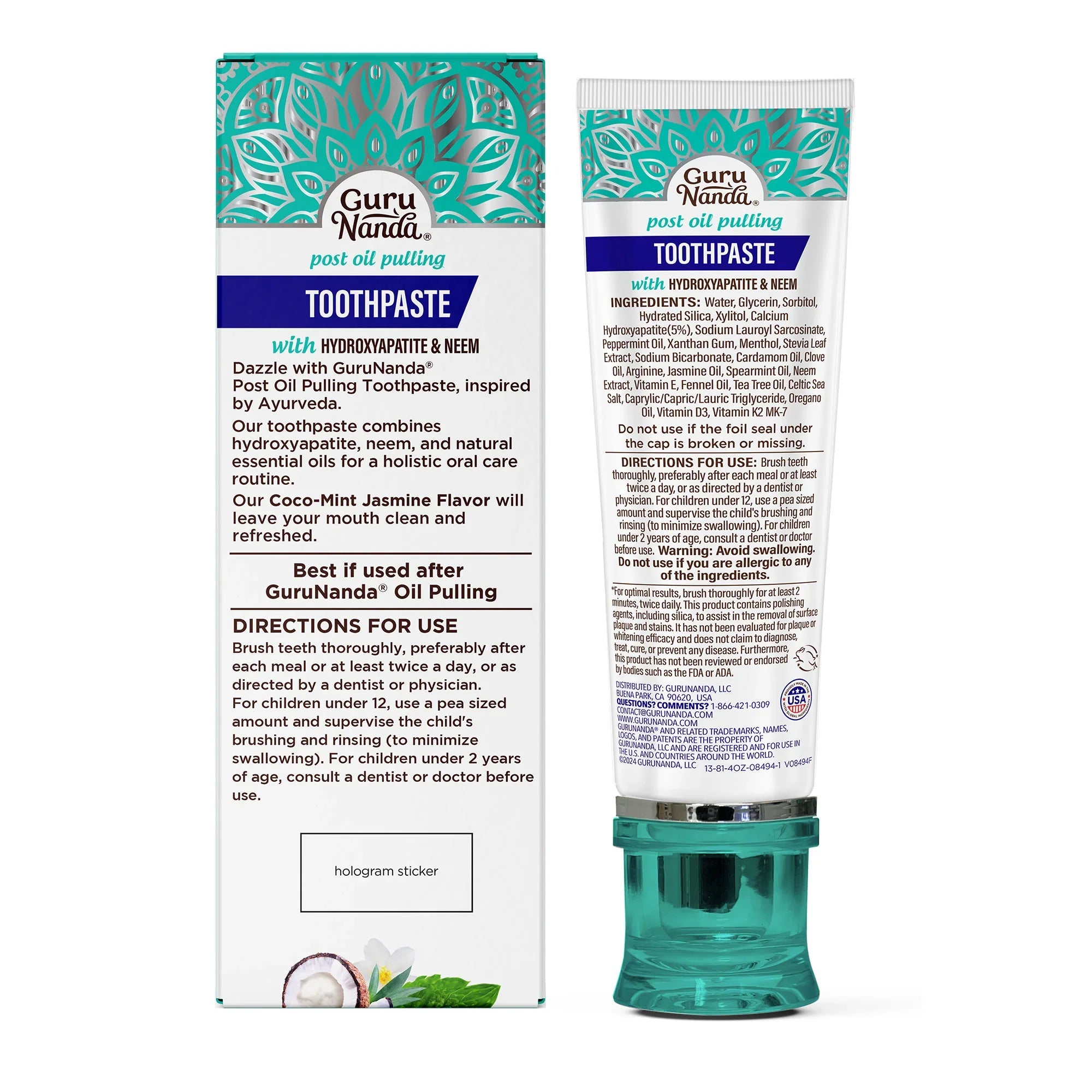 Pasta dental blanqueadora sin flúor con hidroxiapatita (paquete de 4)