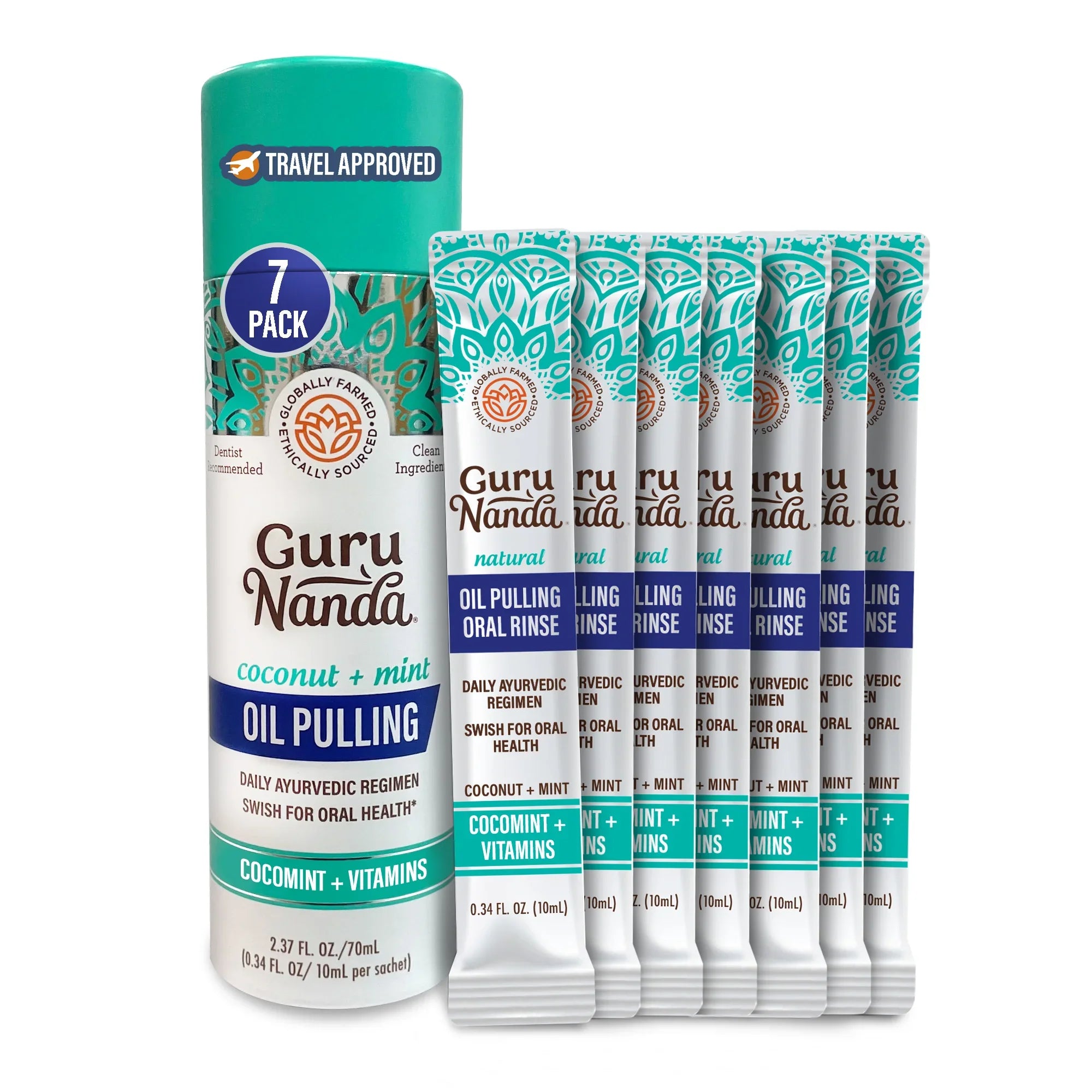 Sachets de voyage avec huile de coco et 7 huiles essentielles pour le bain de bouche - 7 unités
