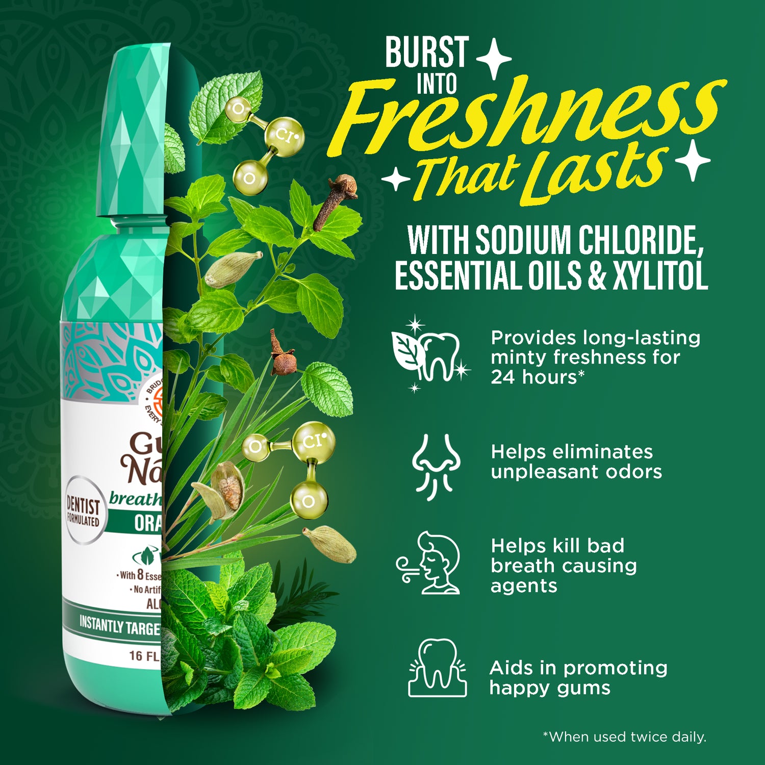 Oral Rinse Breath Harmonizer Mouthwash, Wild Mint - 2 Pack