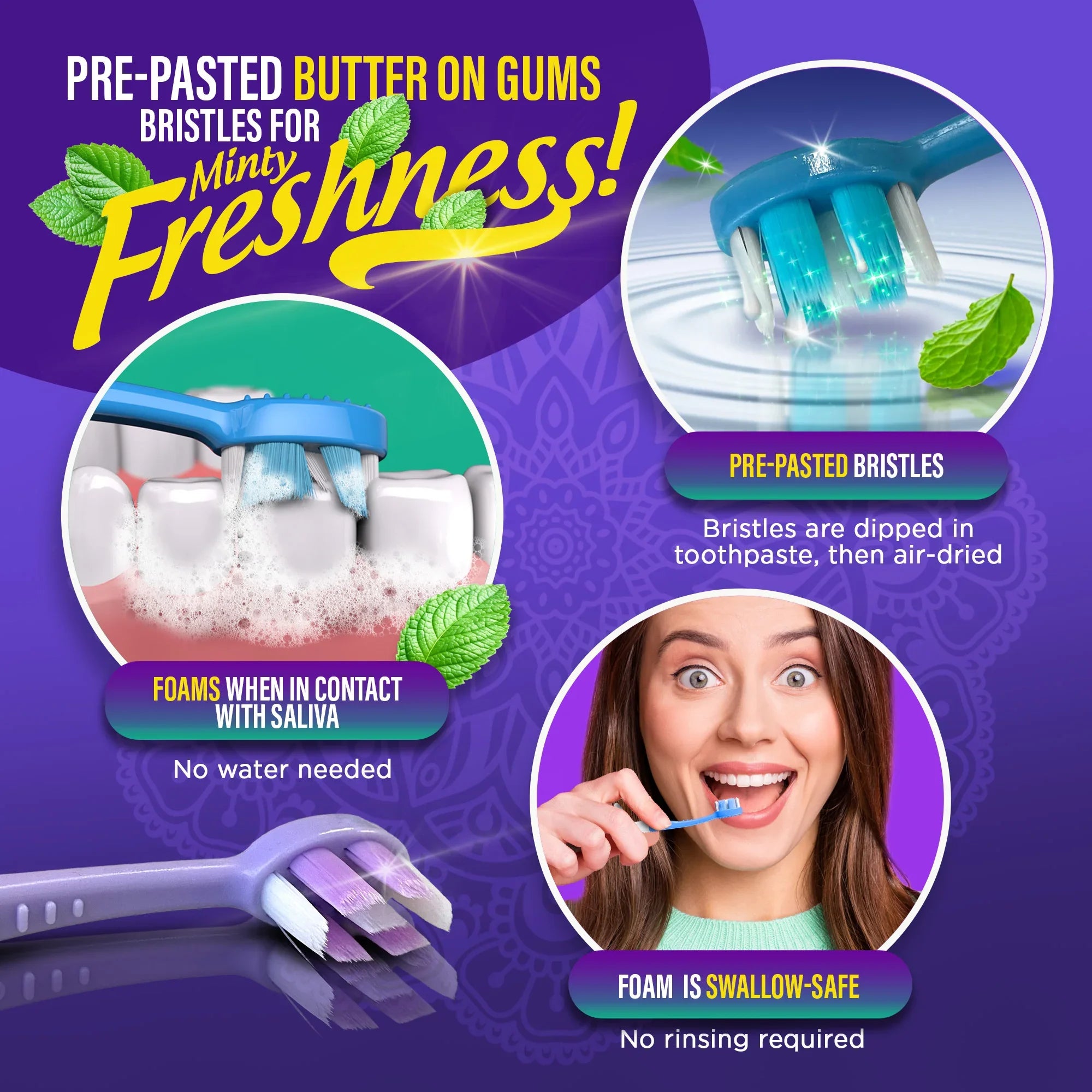 6-in-1 Ready to Go Butter on Gums Pre-Pasted Toothbrushes 2.0 – 21 Count