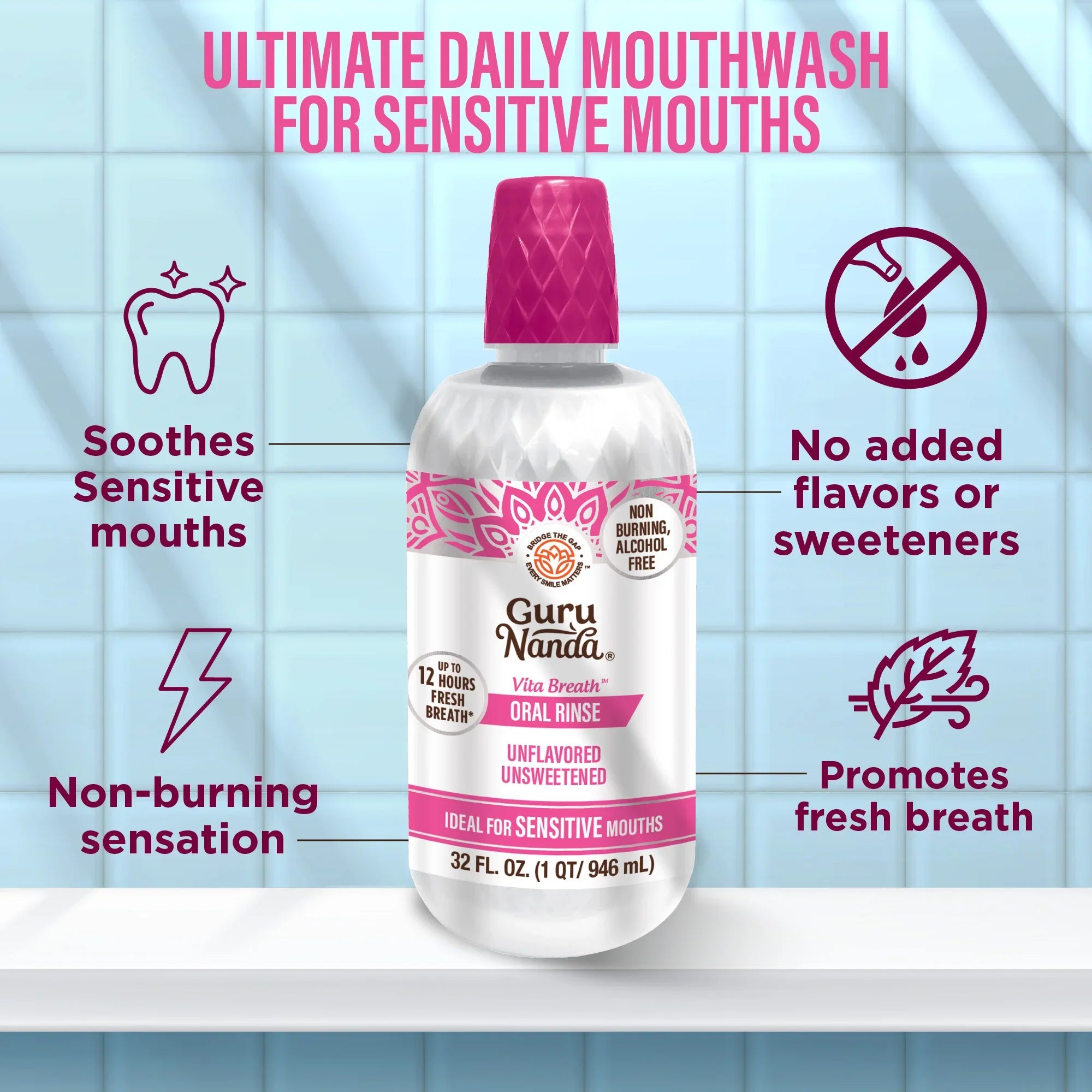 Vita Breath Unflavored & Unsweetened Oral Rinse - 32 Fl Oz