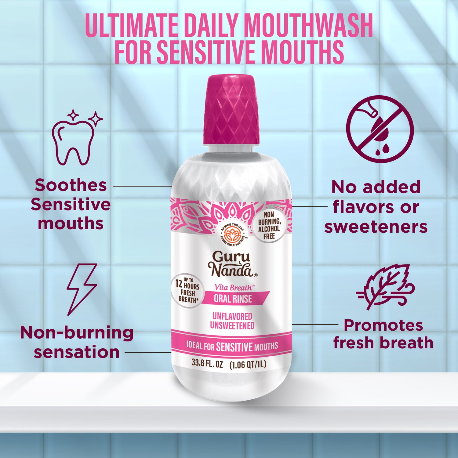 Vita Breath Unflavored & Unsweetened Oral Rinse - 1L