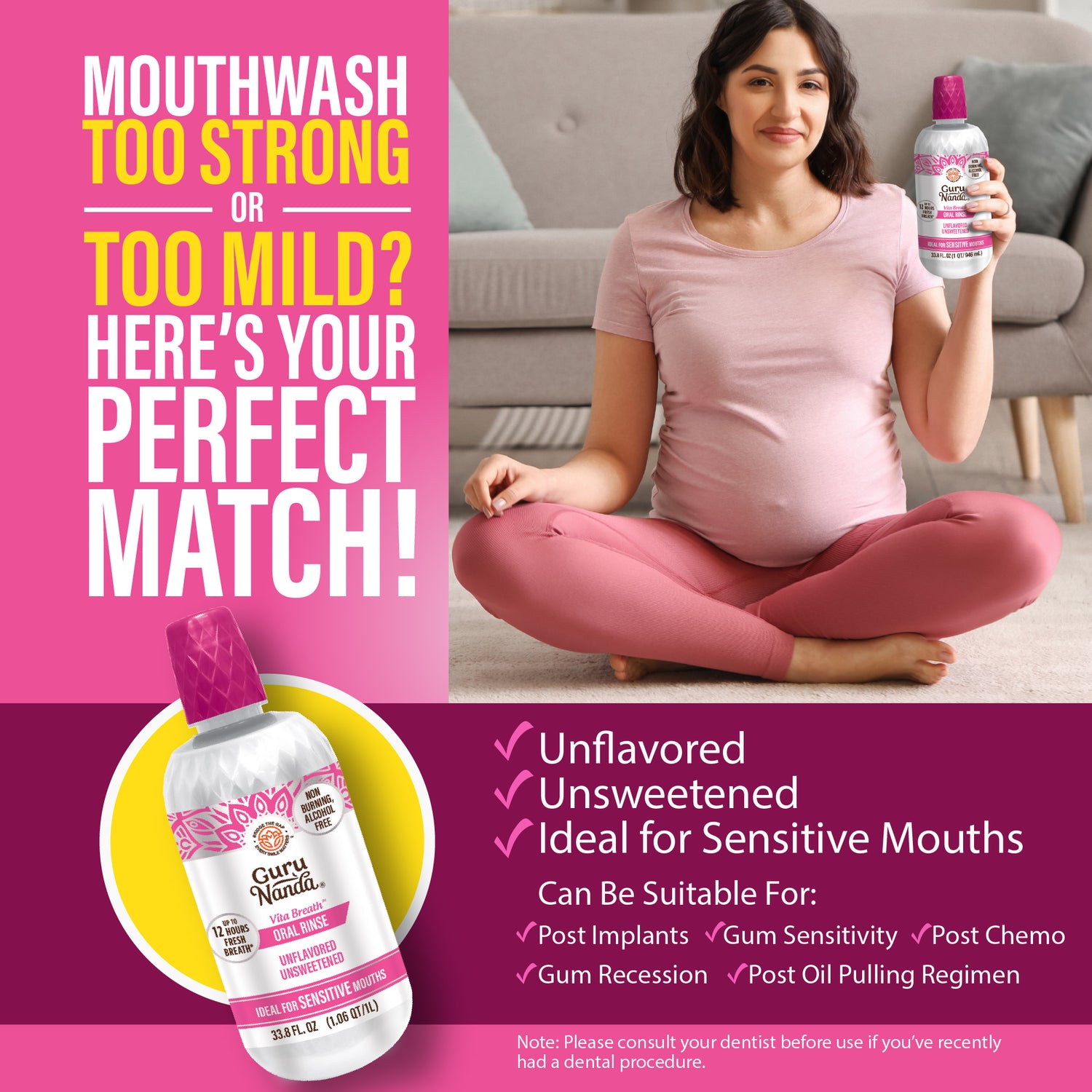 Vita Breath Unflavored & Unsweetened Oral Rinse - 1L