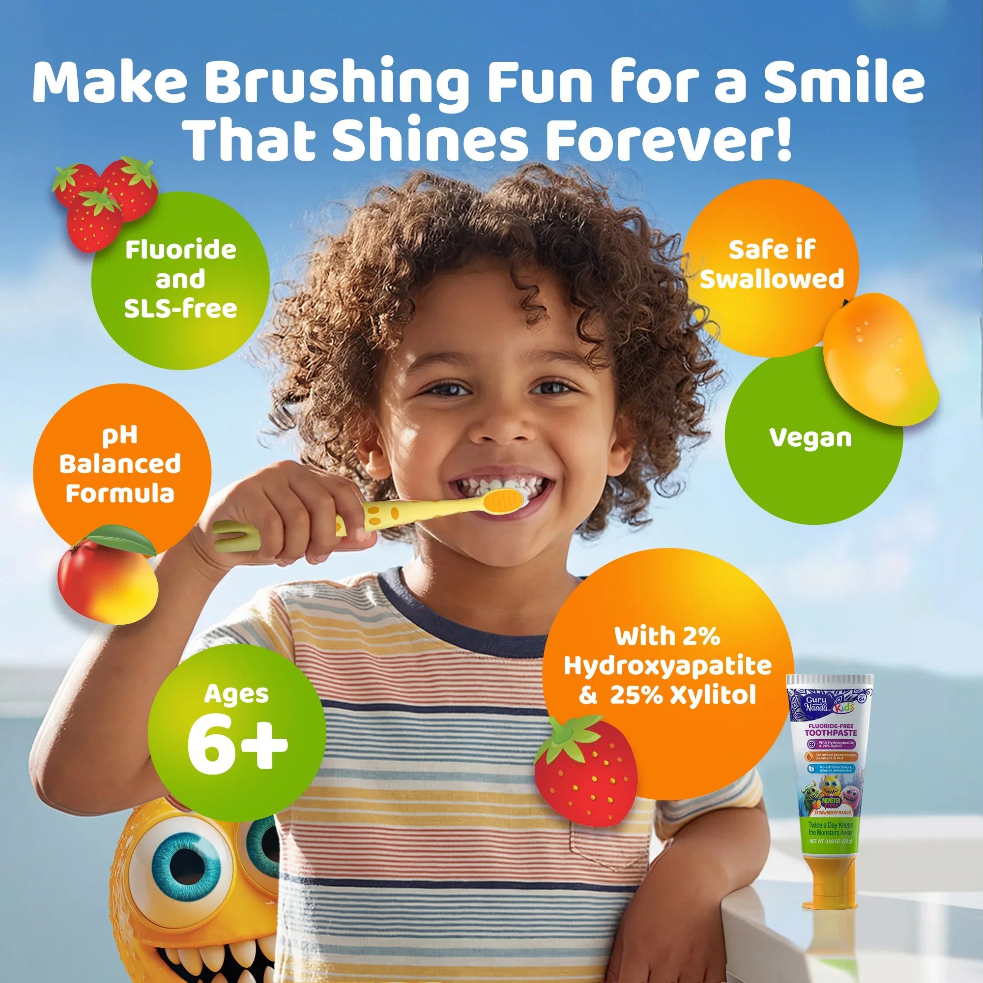 Kids Toothpaste with Xylitol & Hydroxyapatite, Strawberry Mango – 0.98 oz