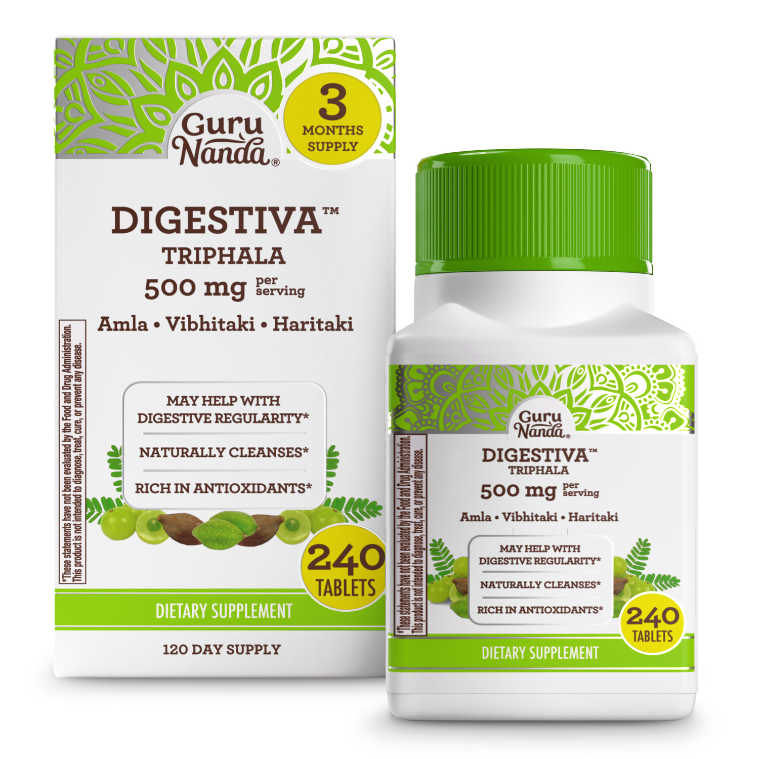 Digestiva Triphala - 600mg of Amla, Vibhitaki & Haritaki - 240 Vegan Tablets