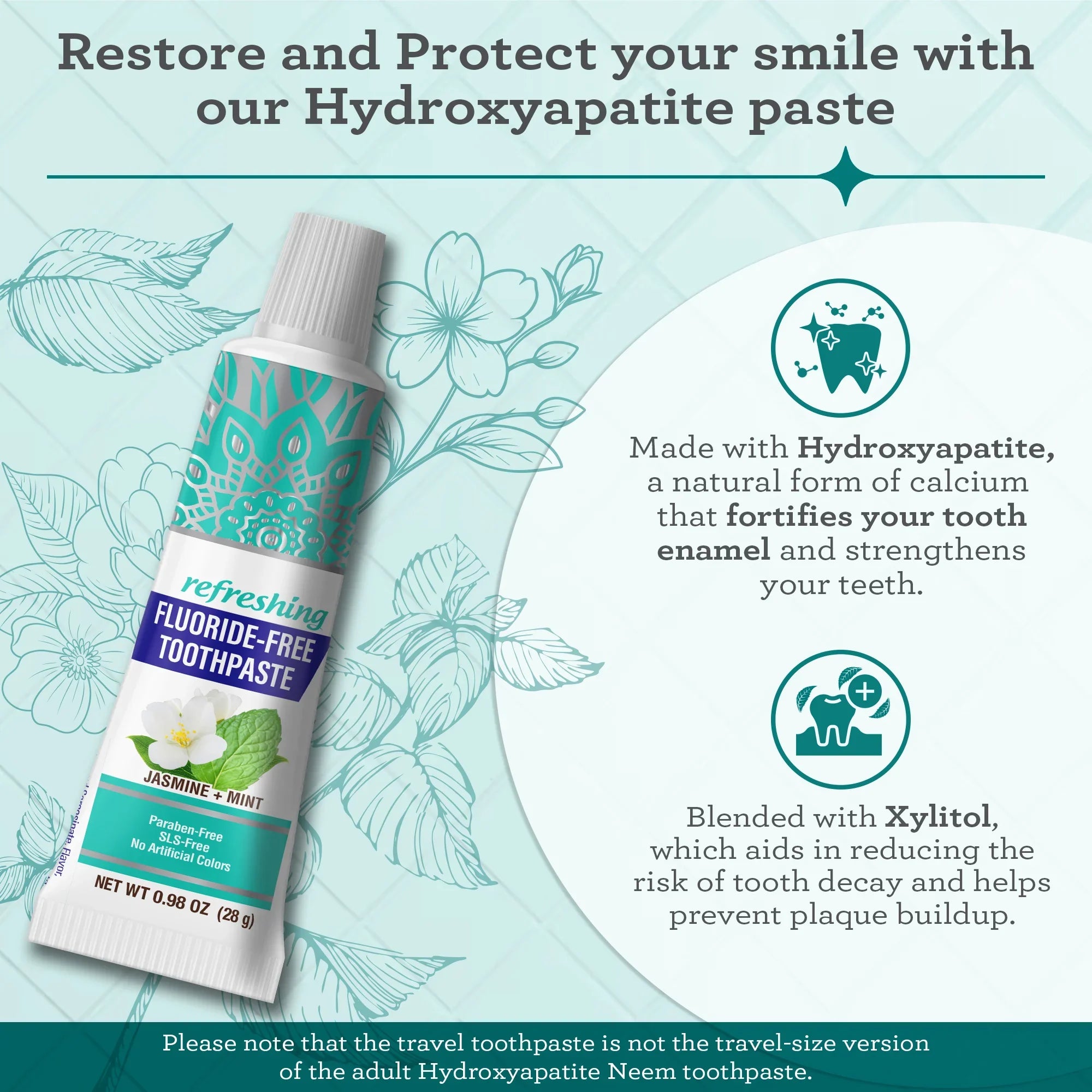 Travel Kit – Folding Toothbrush & Hydroxyapatite Toothpaste, Jasmine Mint – 0.98 oz