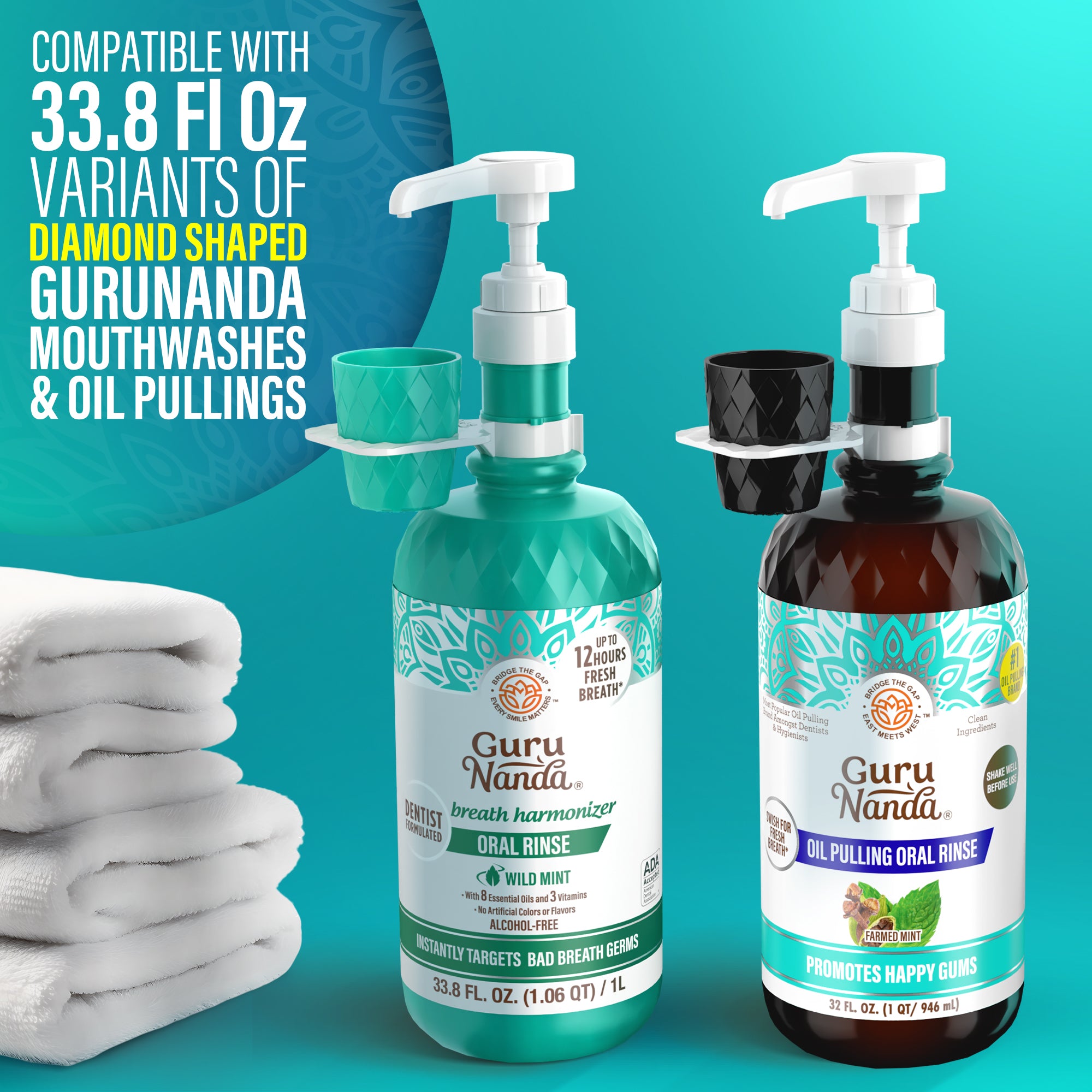 Mouthwash Dispenser Pump and Cup Holder for 16oz & 1L