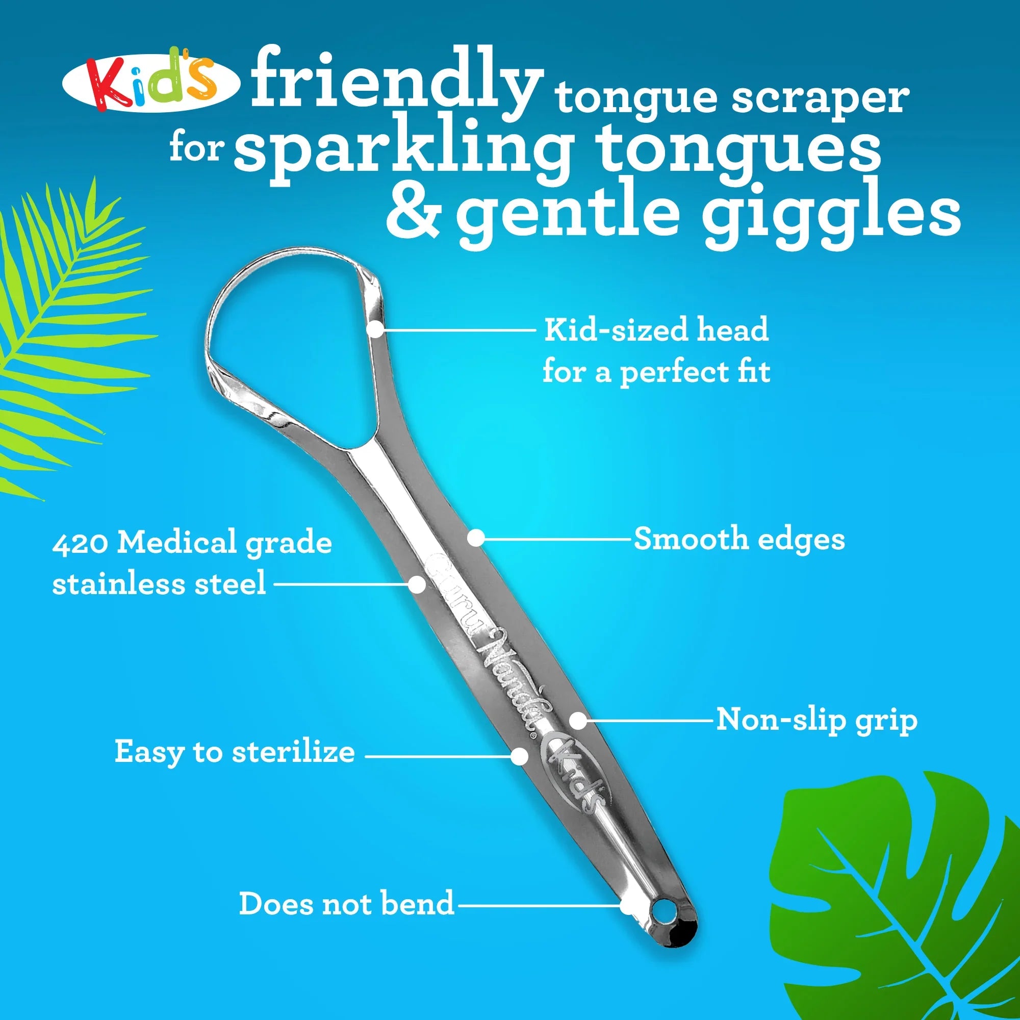 Gratte-langue pour enfants (lot de 2) avec étui de transport (la couleur peut varier)