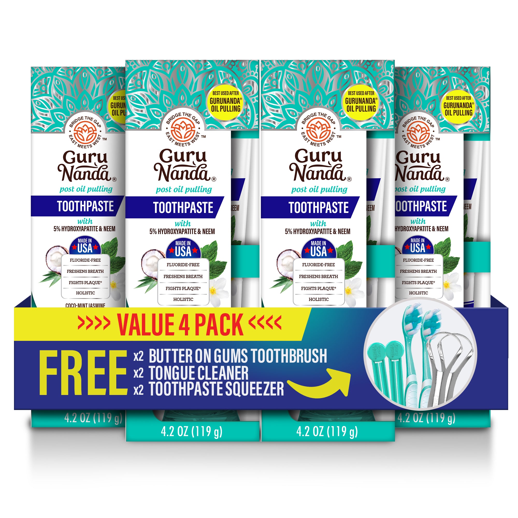 Fluoride-Free Whitening Toothpaste With Hydroxyapatite - 4 Pack
