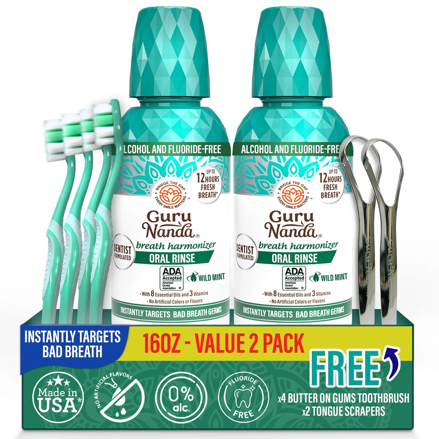 Oral Rinse Breath Harmonizer Mouthwash, Wild Mint - 2 Pack