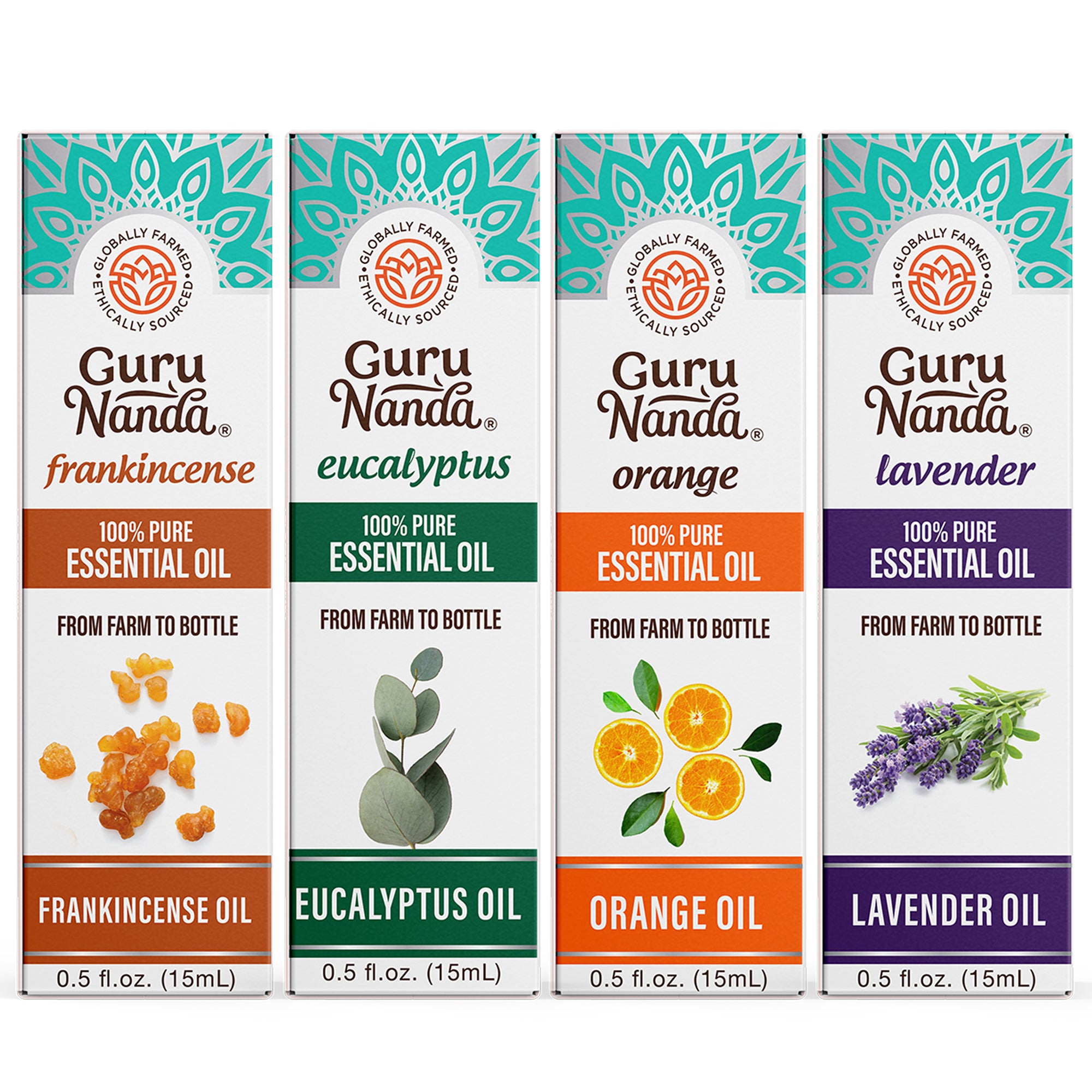 Lavender, Eucalyptus & Orange Essential Oils – Set of 4, 15 ml Each