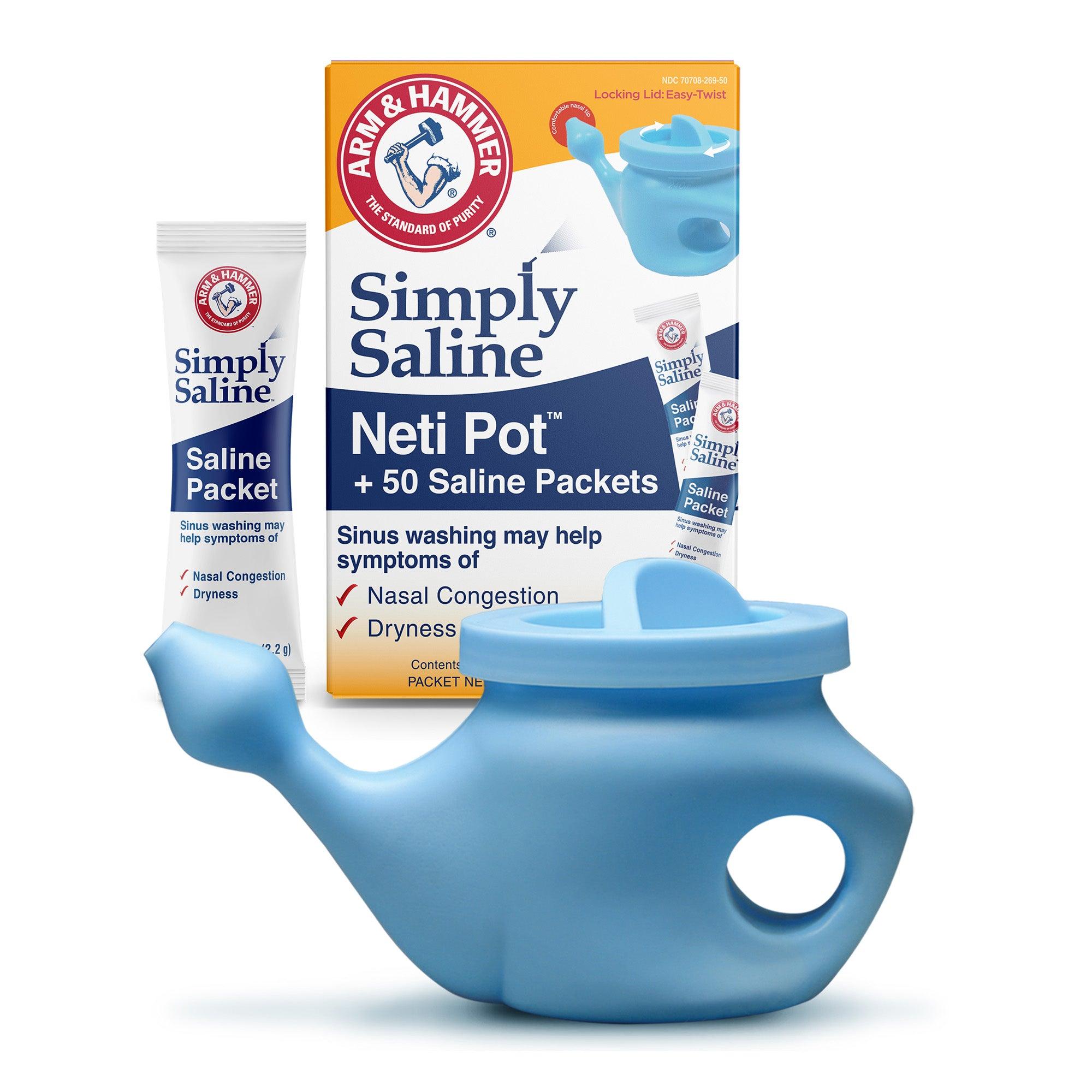 Arm & Hammer Neti Pot con 50 paquetes de solución salina GuruNanda