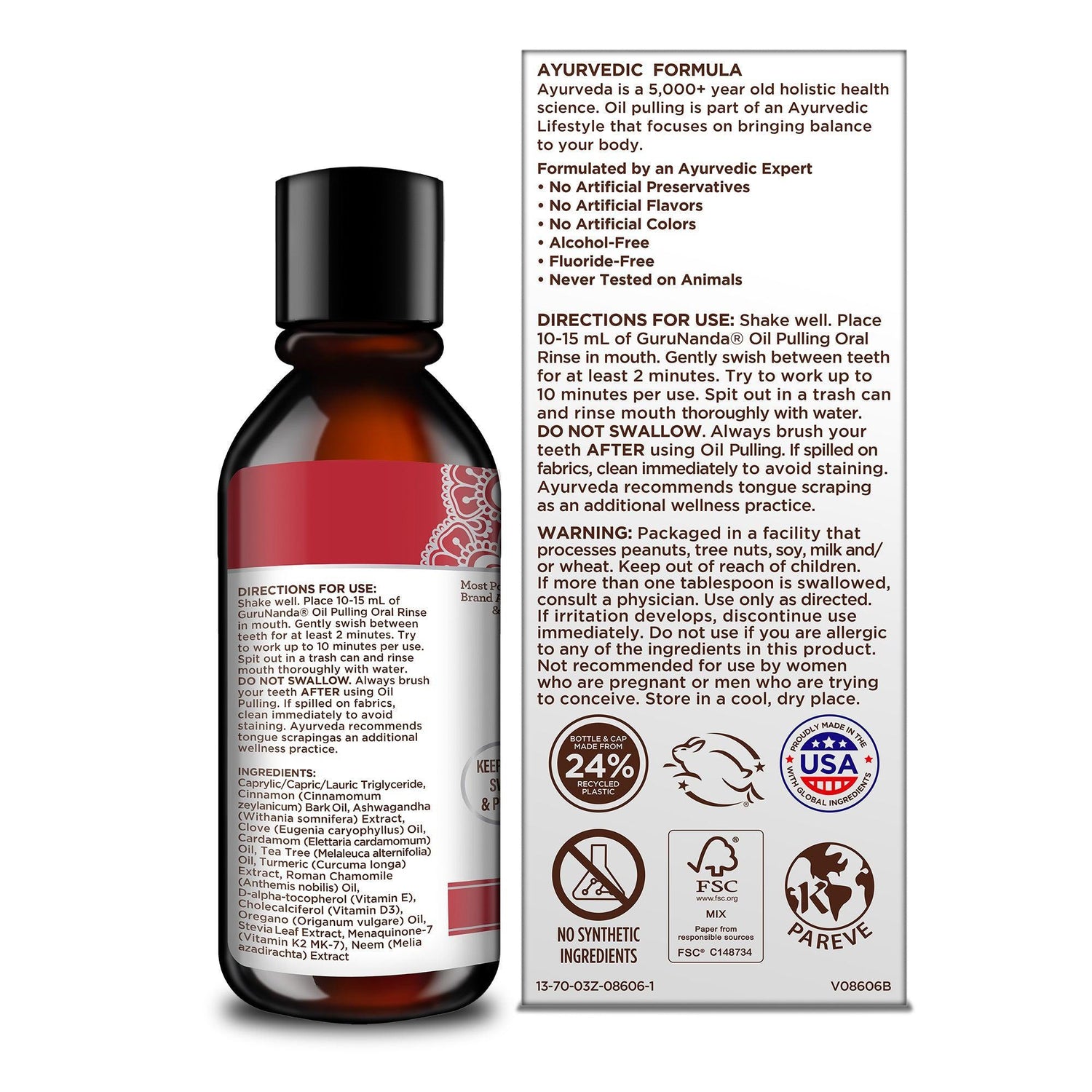 Tamaño de viaje - Aceite de coco y canela para enjuagar + Neem y ashwagandha - 3 oz