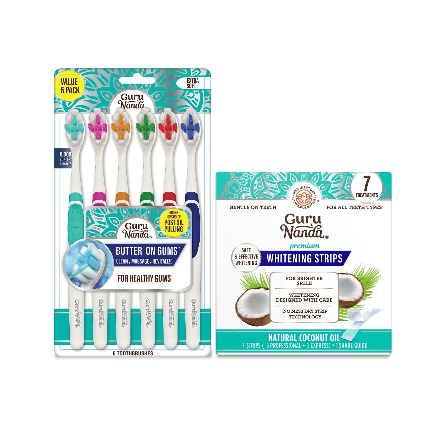 Cepillos de dientes Butter on Gums (paquete de 6) y tiras blanqueadoras