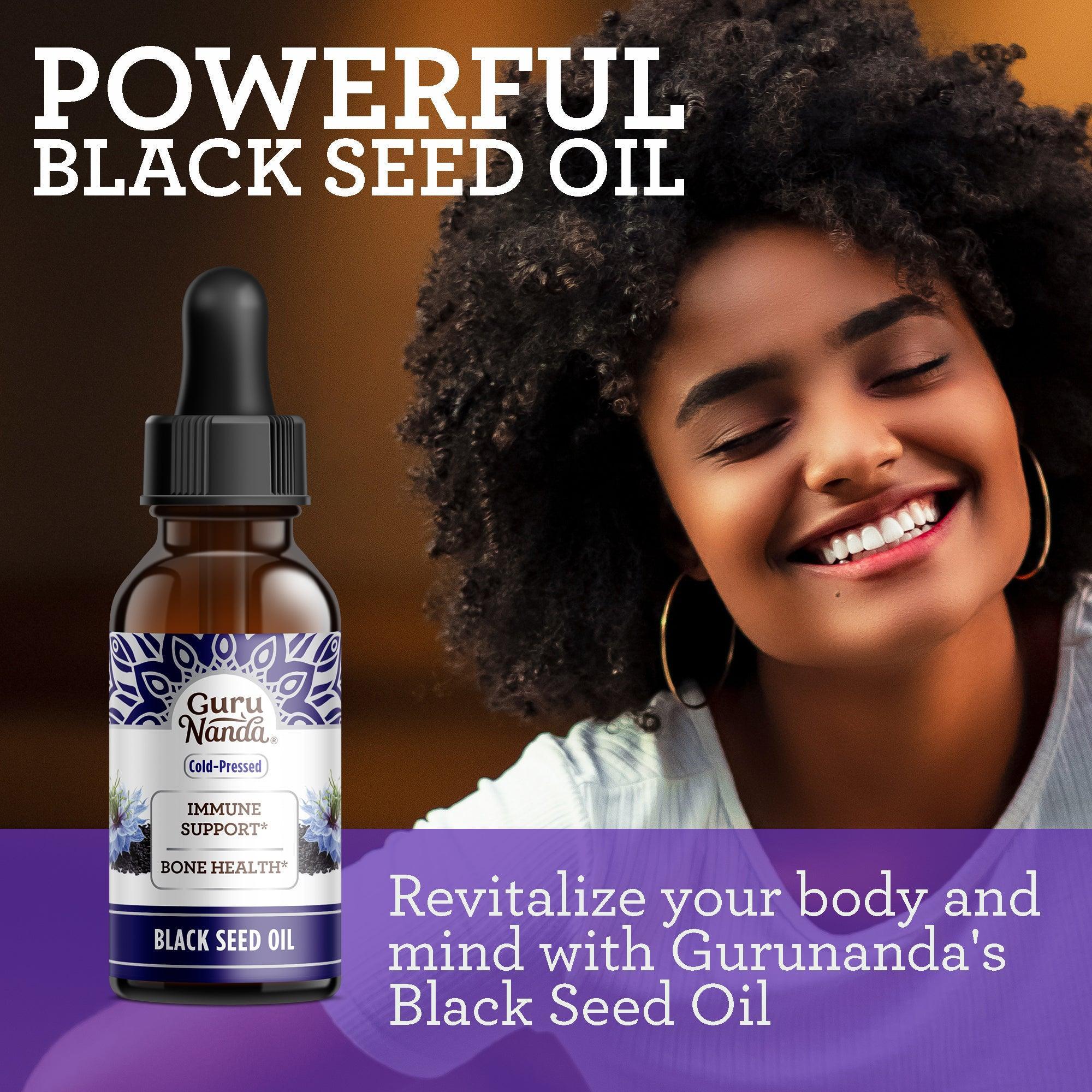 Cold Pressed Black Seed Oil with Vitamin D3, K2, & E - GuruNanda
