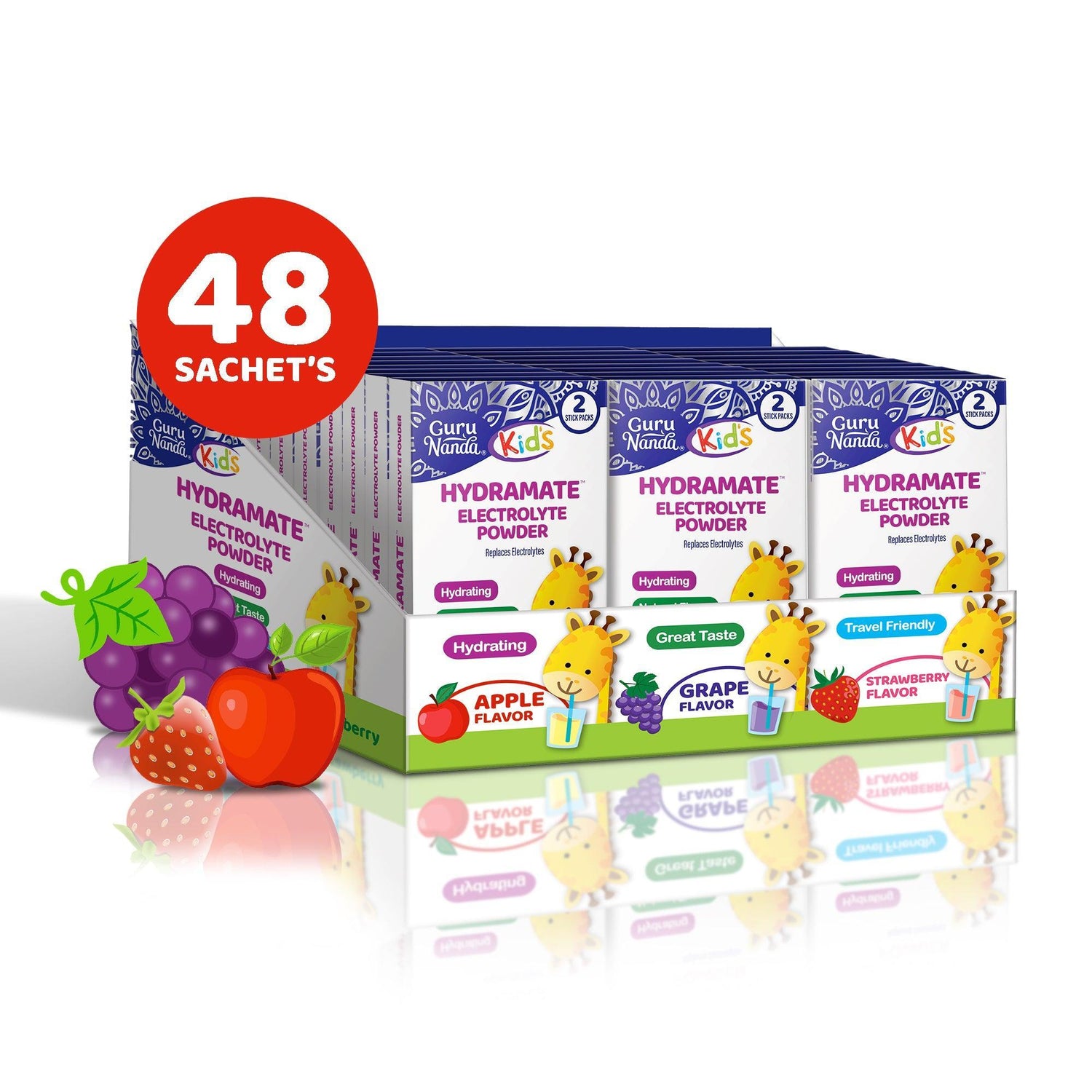 GuruNanda Kids Hydramate Hydration - Electrolyte Drink Mix - Various Flavor - 48 Count - GuruNanda