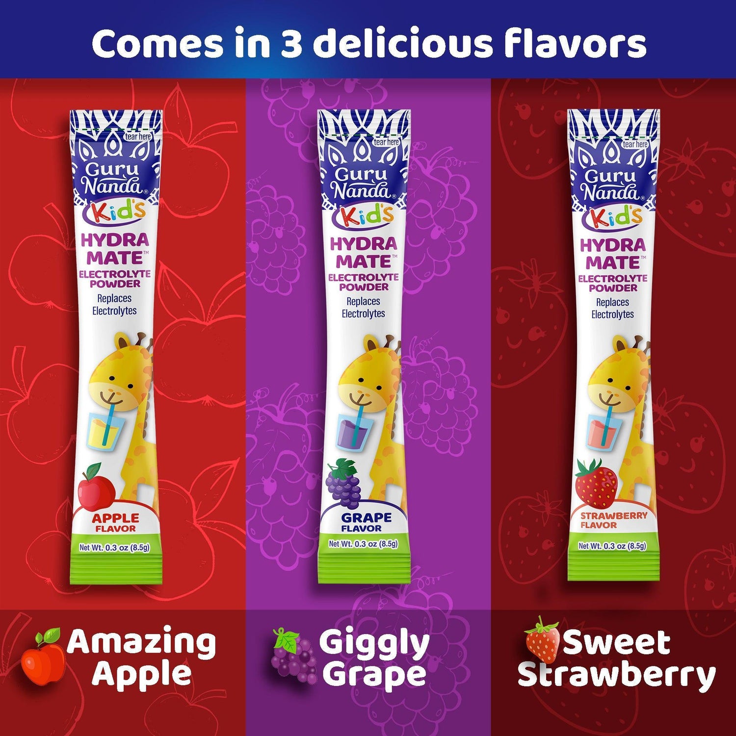 GuruNanda Kids Hydramate Hydration - Electrolyte Drink Mix - Various Flavor - 48 Count - GuruNanda