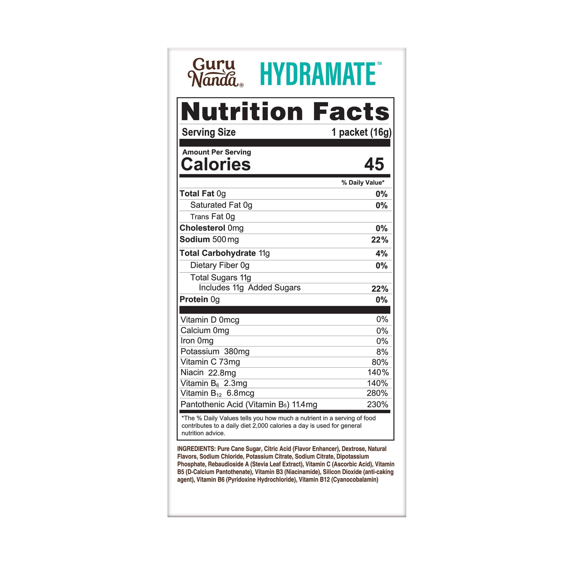 Hydramate Hydration Electrolyte Drink Mix, Lemon Lime - 48 Count - GuruNanda