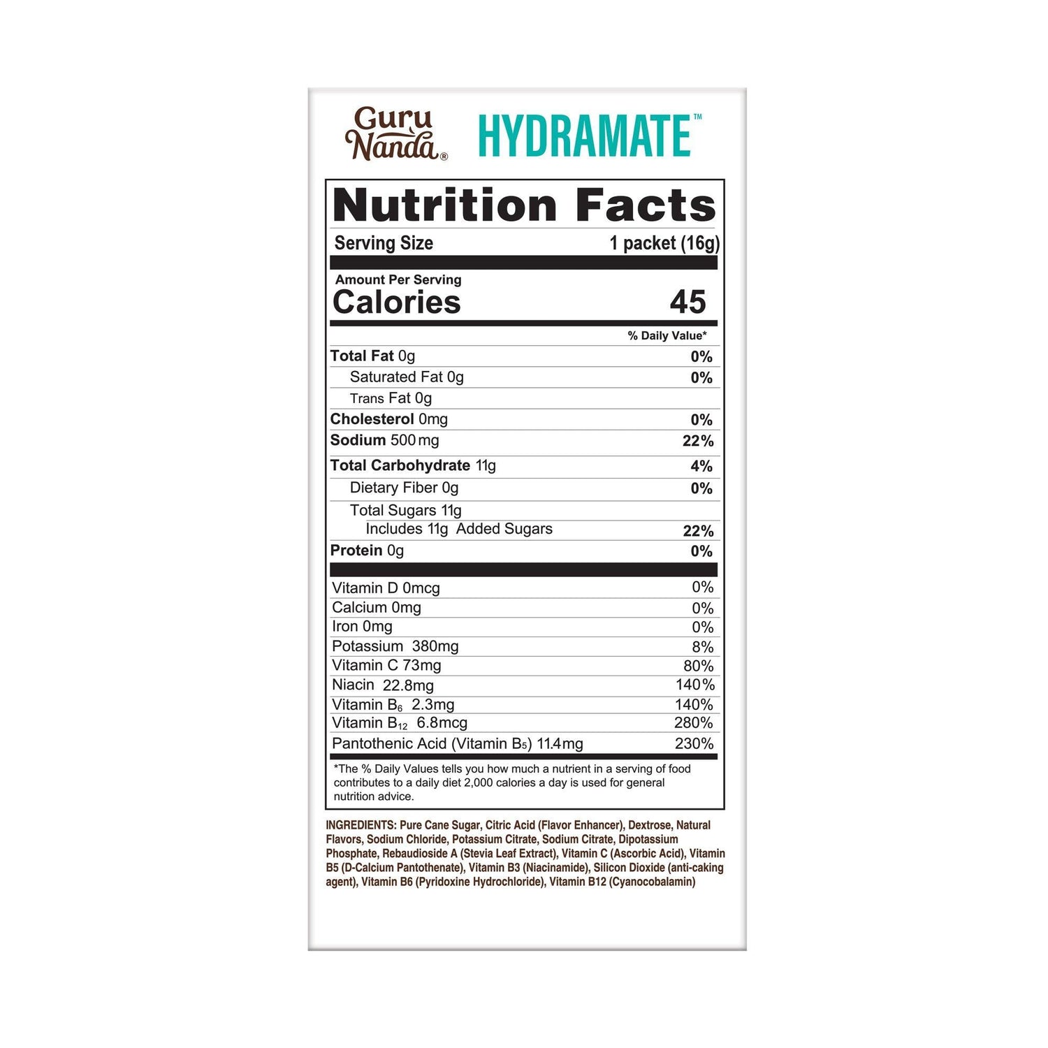 Hydramate Hydration Electrolyte Drink Mix, Lemon Lime - 48 Count - GuruNanda
