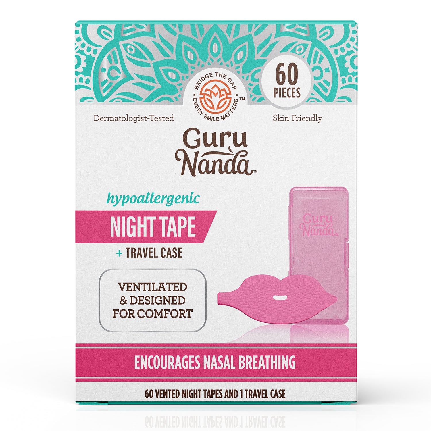 Pink Lip Shaped Night Tape with Case - 60 Count