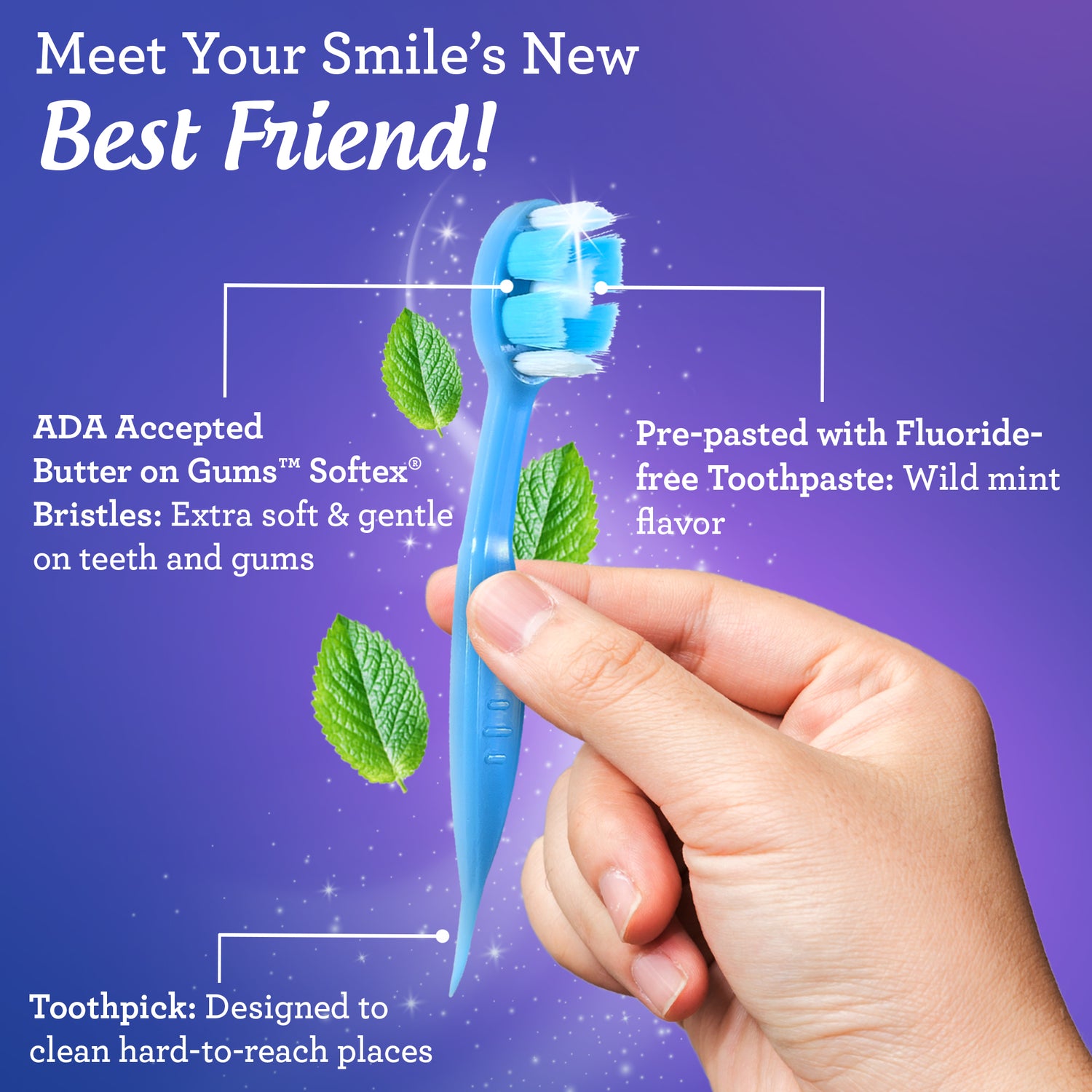 Cepillos de dientes preempastados con mantequilla para encías, listos para usar - 5 unidades