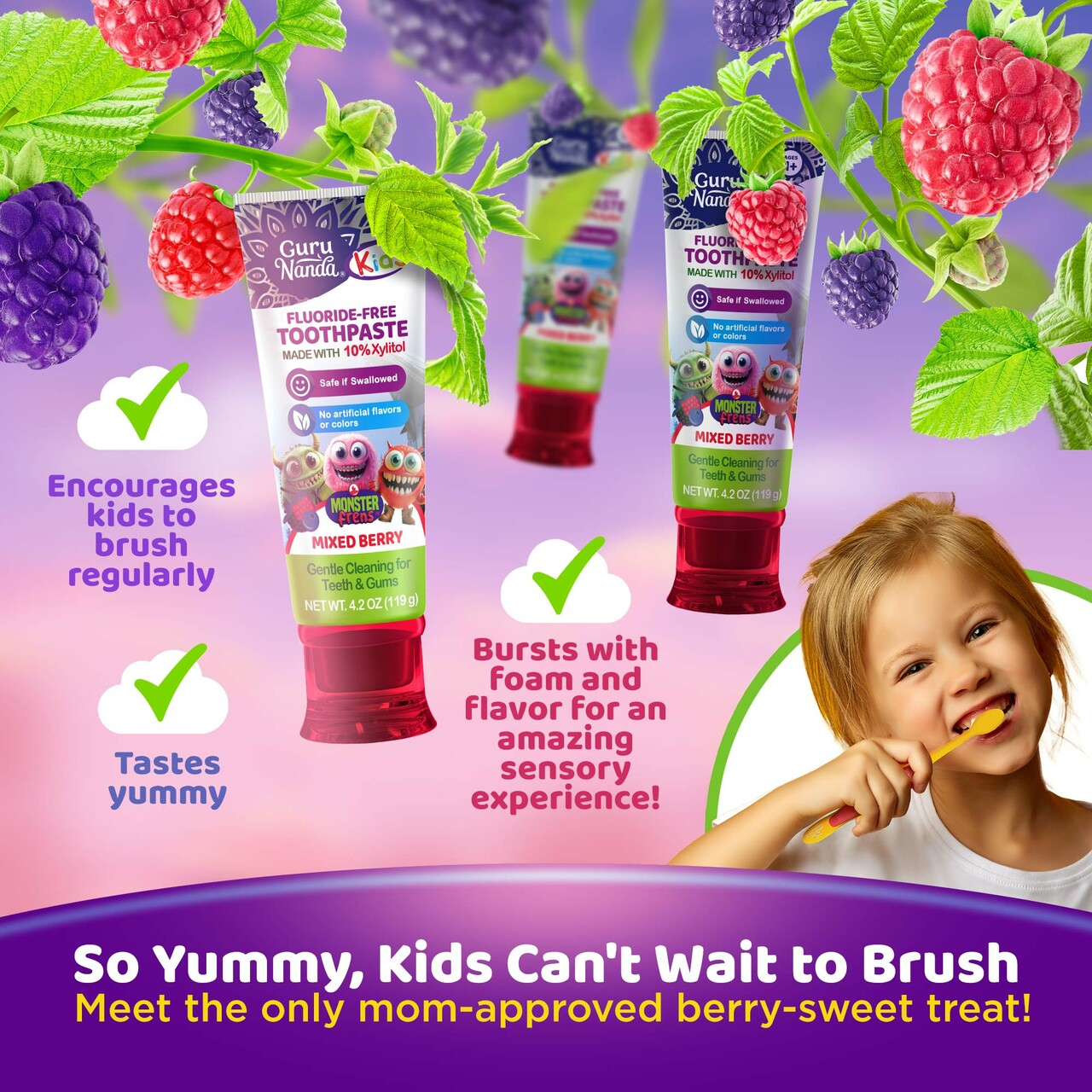 Fluoride-Free Toddler Toothpaste with 10% Xylitol - Mixed Berry Flavor - 4.2 oz