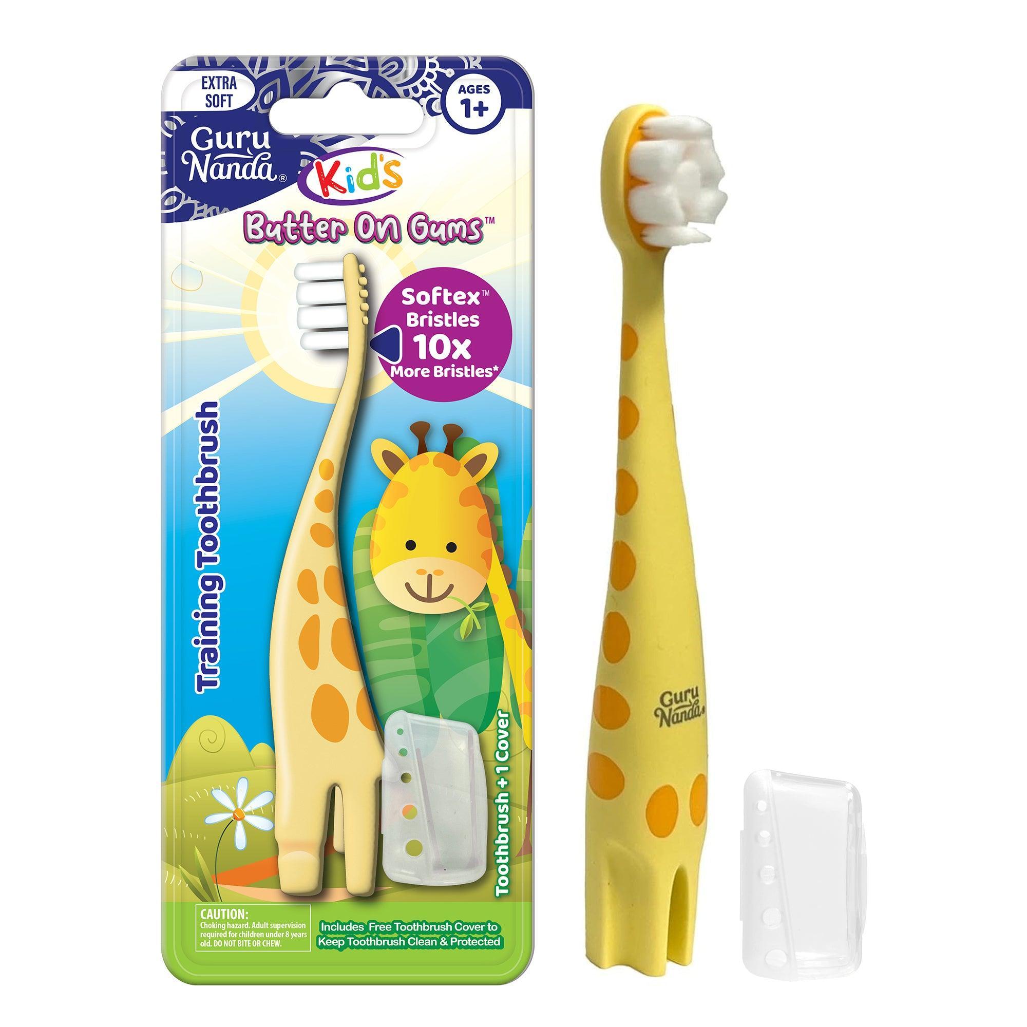 Kids Butter on Gums Giraffe Training Toothbrush with Cover (1-Pack) - GuruNanda