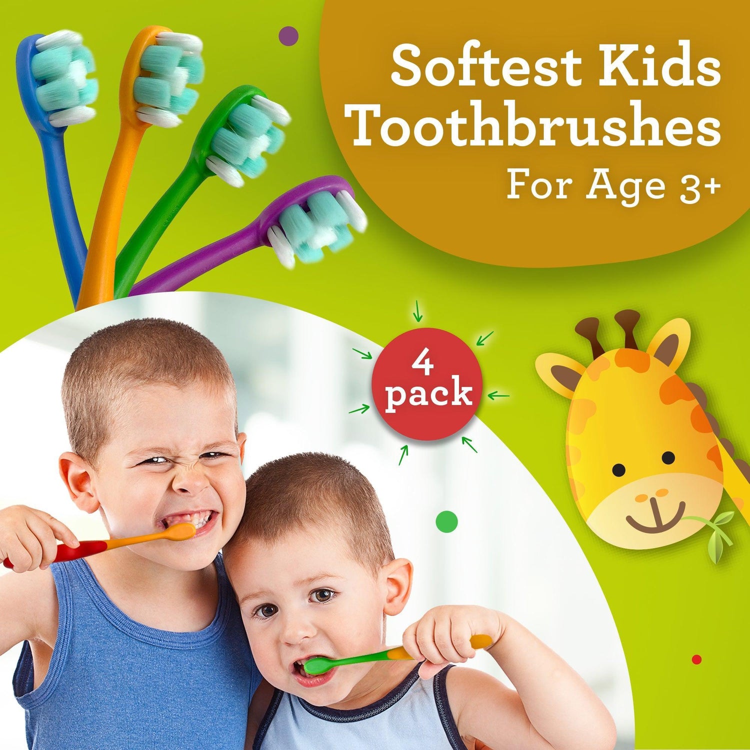 Kids Butter on Gums Toothbrush - 4 Pack - GuruNanda