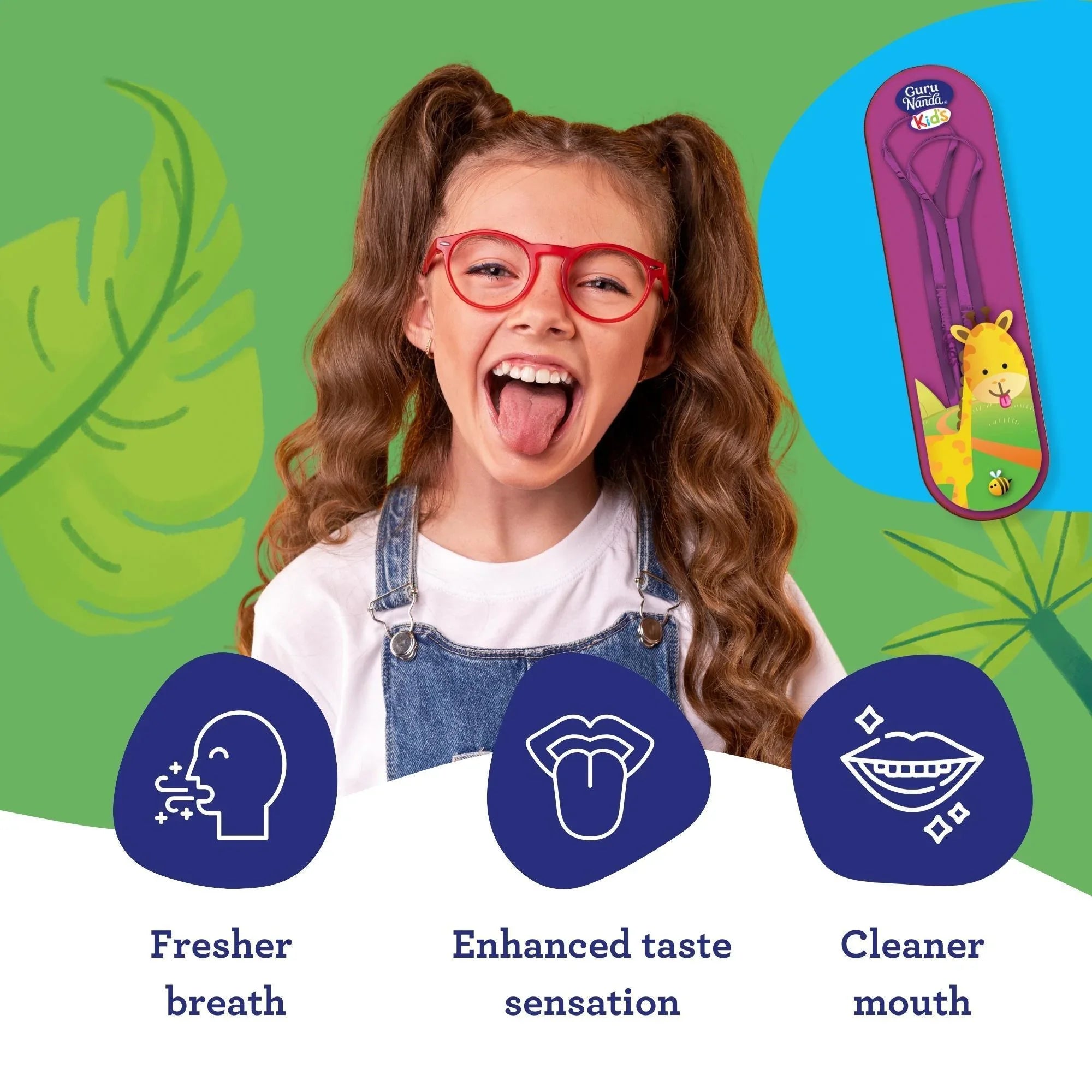 Kids Tongue Scraper (2-Pack) with Travel Case (color may vary) - GuruNanda
