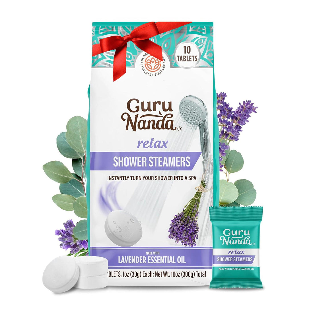 Relax Lavender Shower Steamers - Individually Wrapped - 10 Count - GuruNanda