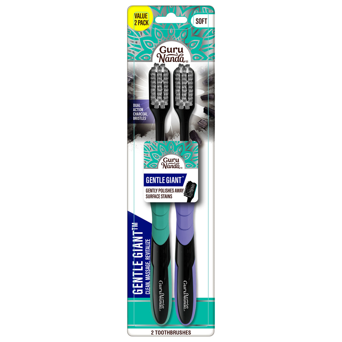 Gentle Giant Charcoal Whitening Spiral Toothbrush - 2 Pack