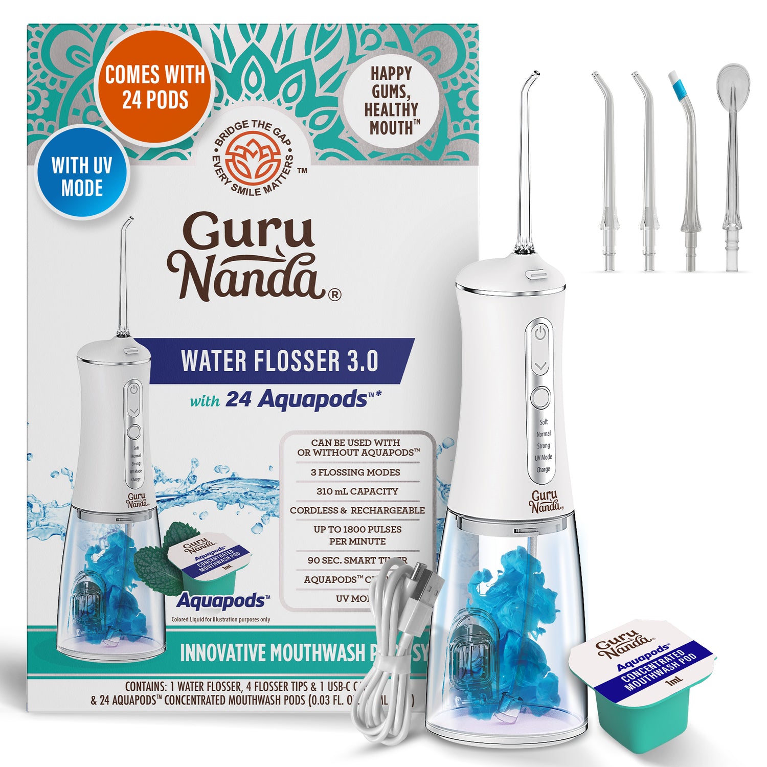 Advanced Water Flosser 3.0 with UV + 24 Aquapods