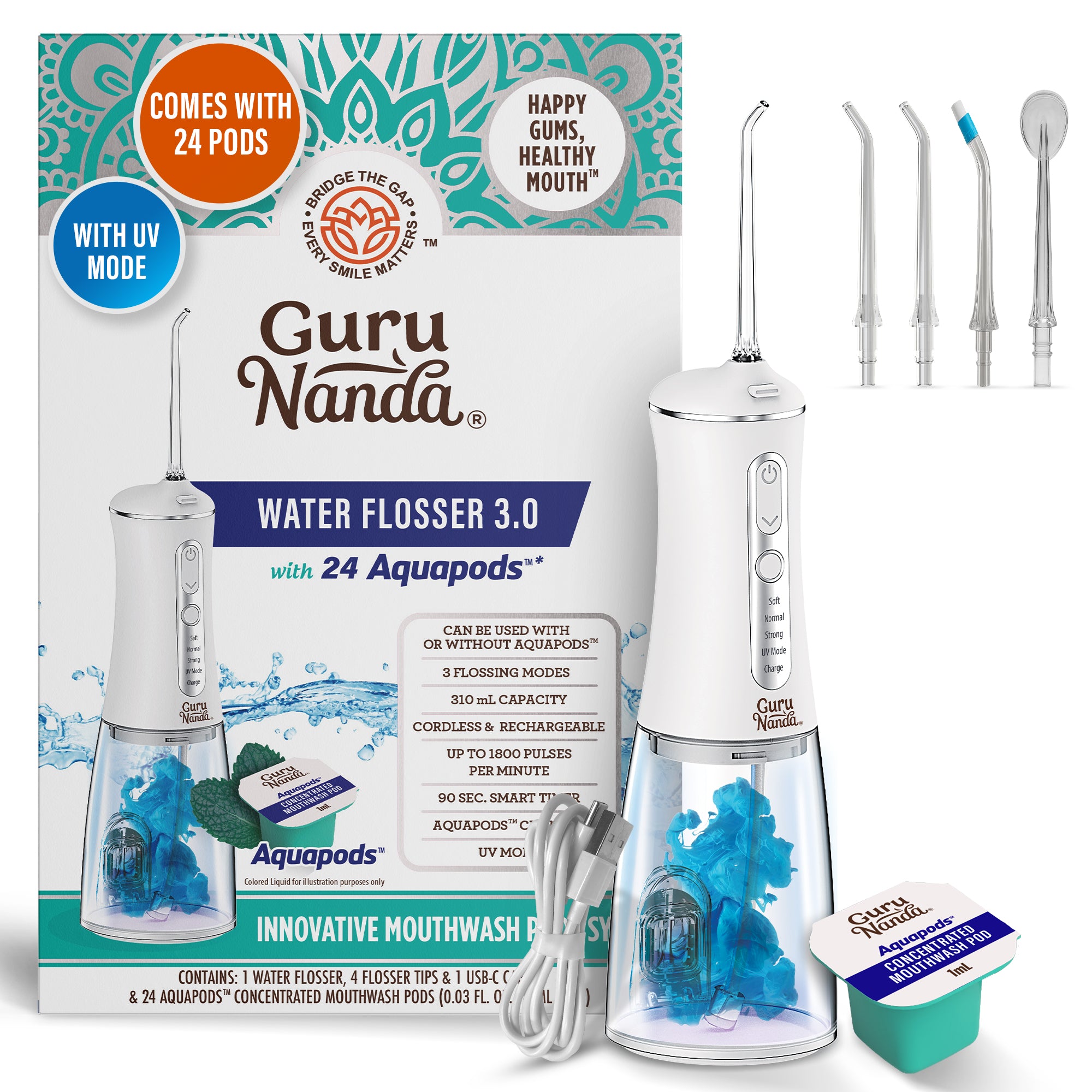 Advanced Water Flosser 3.0 with UV + 24 Aquapods