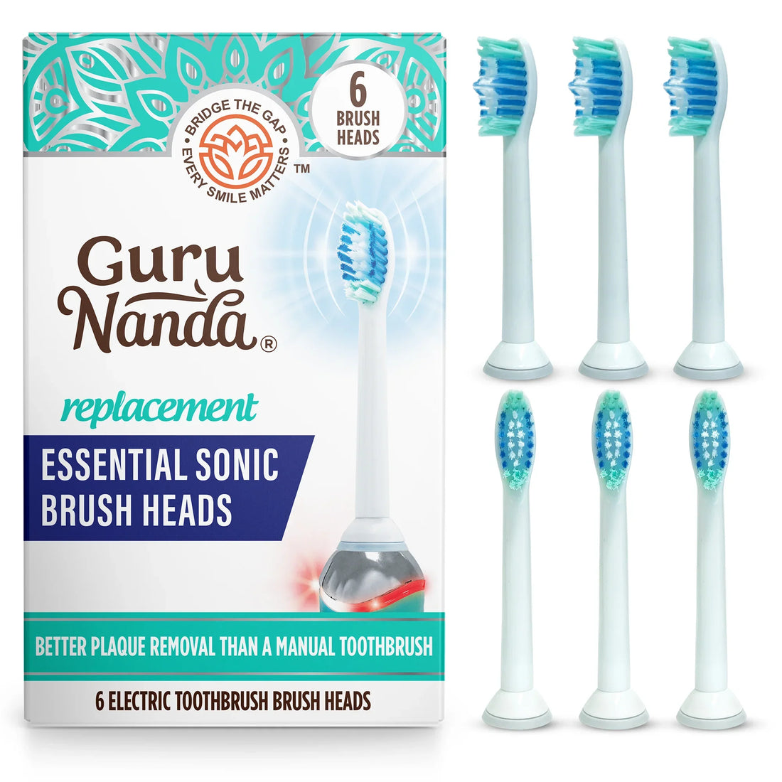 Essential Replacement Brush Heads for Pressure Sensor Sonic Toothbrush - 6 Count