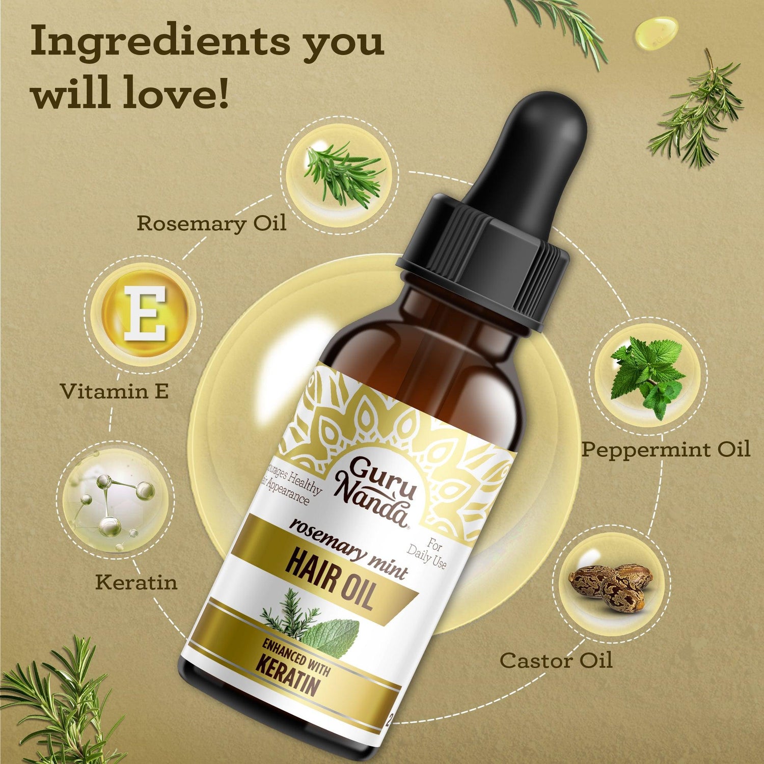 Rosemary Mint Hair Oil with Keratin - 2oz