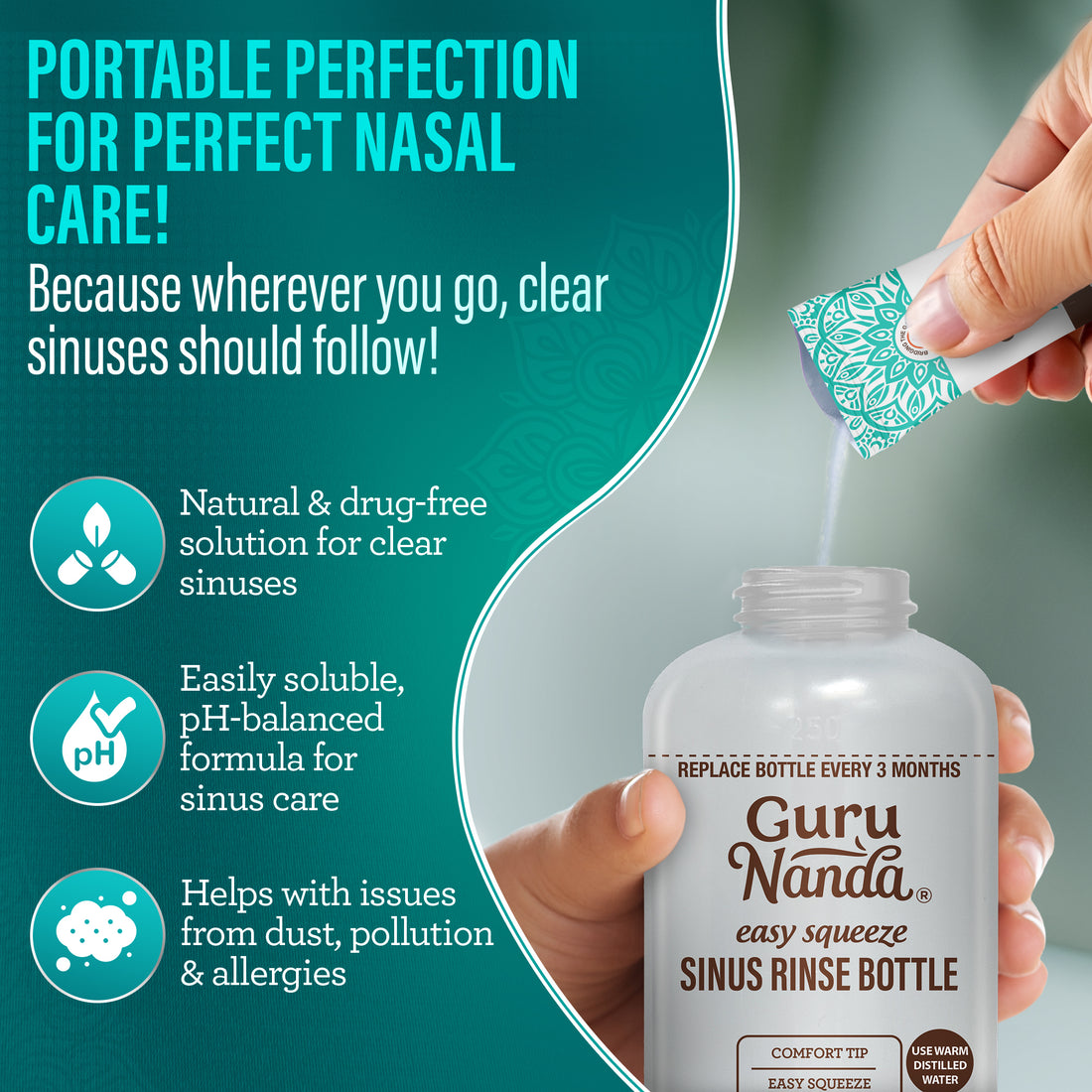 Sinus Rinse Bottle + 16 Saline Premixed Packets
