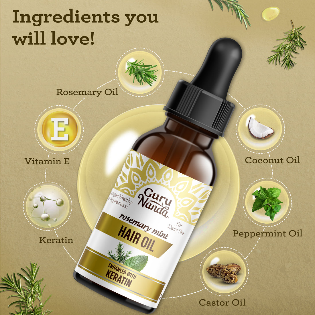 Rosemary Mint Hair Oil with Keratin - 2oz