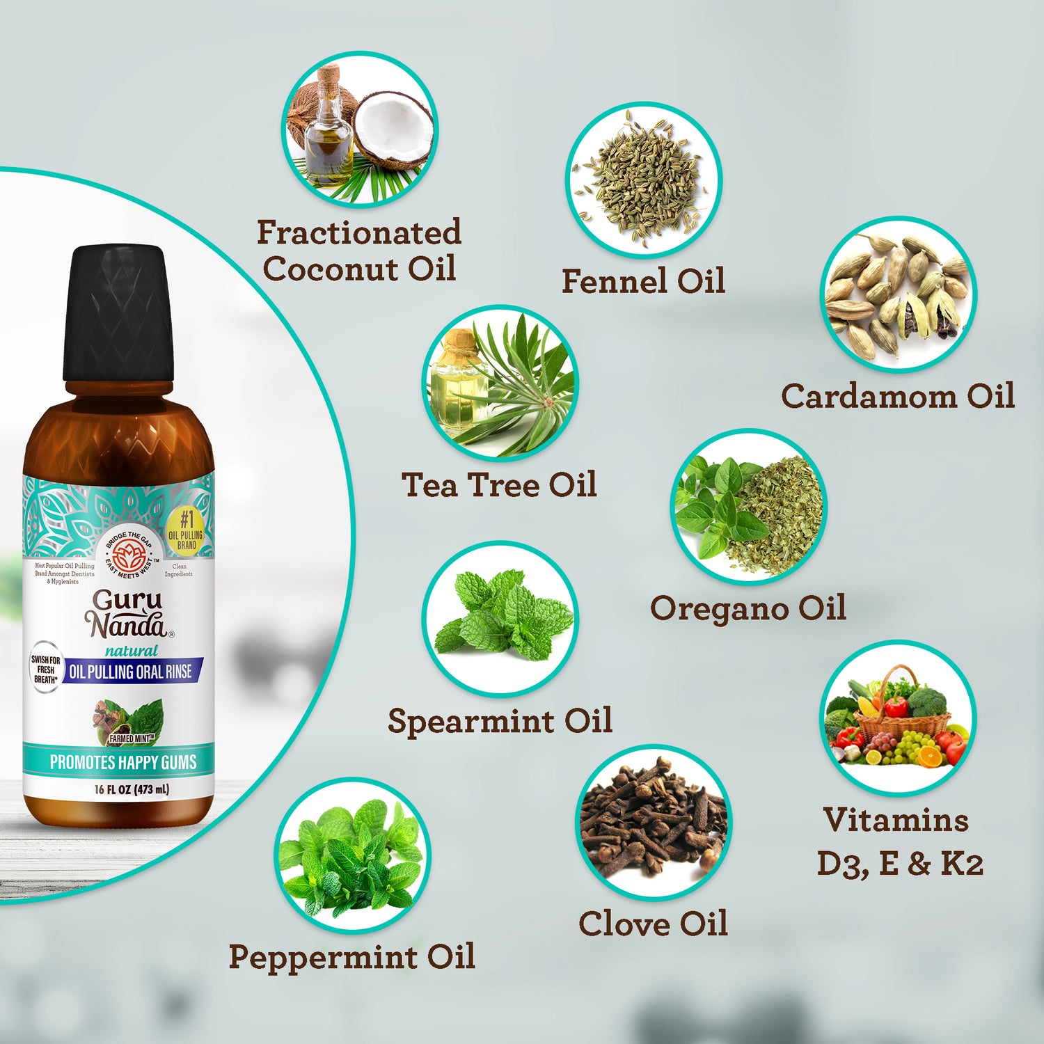 Aceite de coco y menta para enjuague bucal con aceites esenciales y vitaminas (1 unidad)